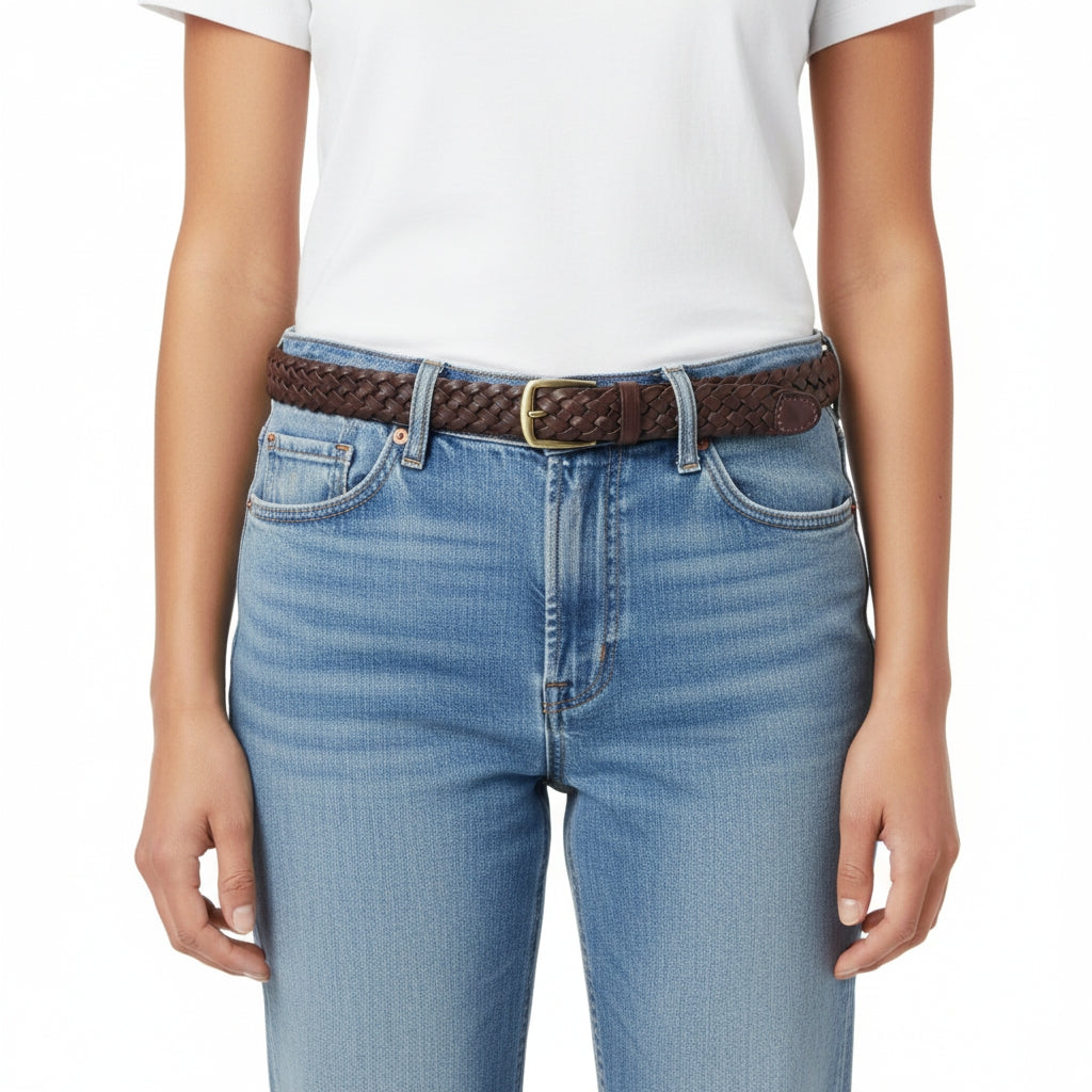 BELTLEY Handwoven Dark Purple Vintage Leather Belt for Women