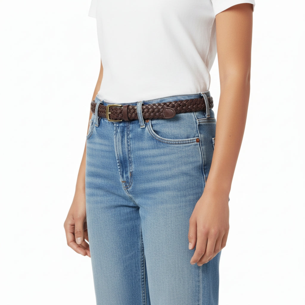 BELTLEY Handwoven Dark Purple Vintage Leather Belt for Women