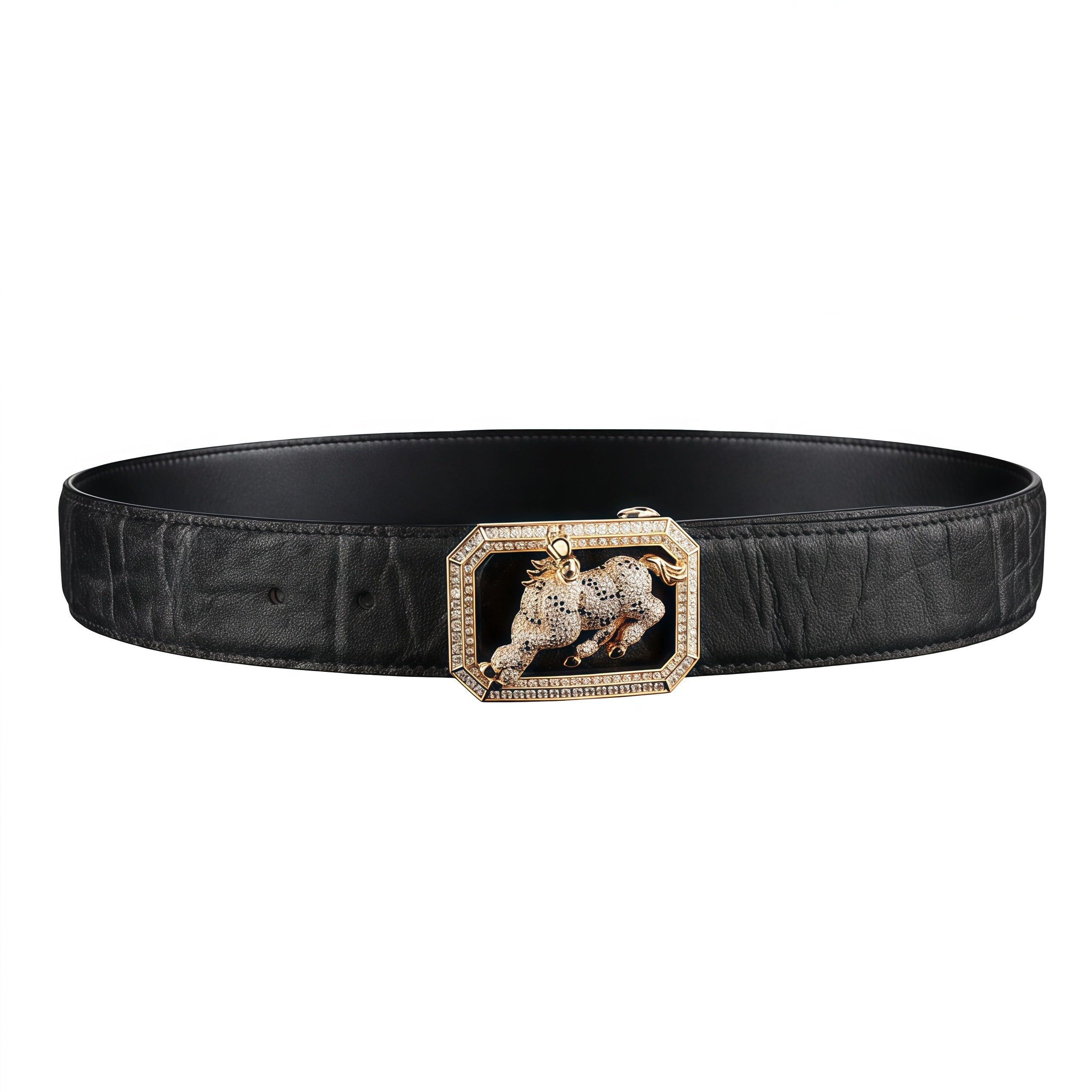 BELTLEY Men’s Black Elephant Skin Belt - Gold Plated Horse Buckle-1.5 Inches