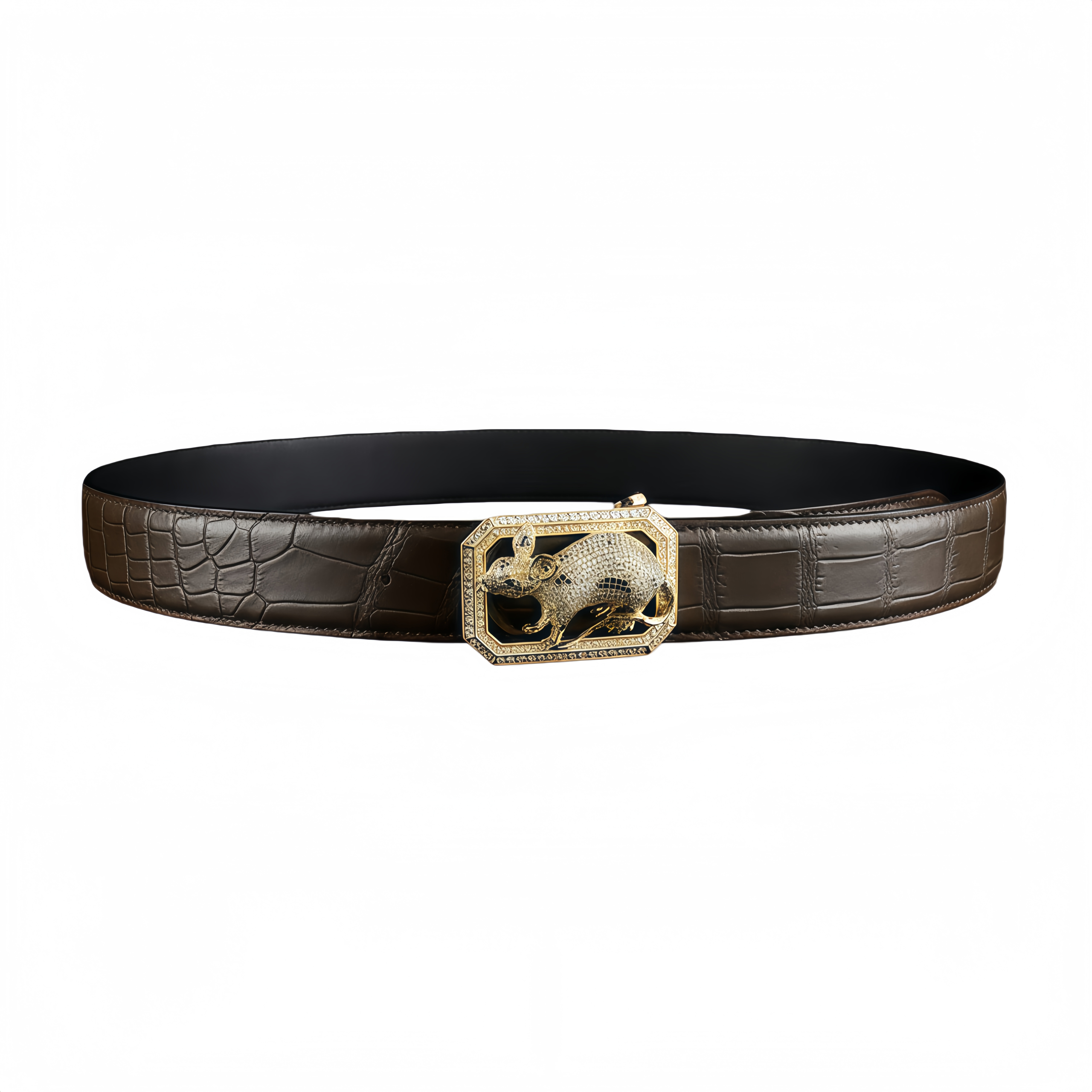 BELTLEY Men’s Espresso Crocodile Belt with Rat Buckle
