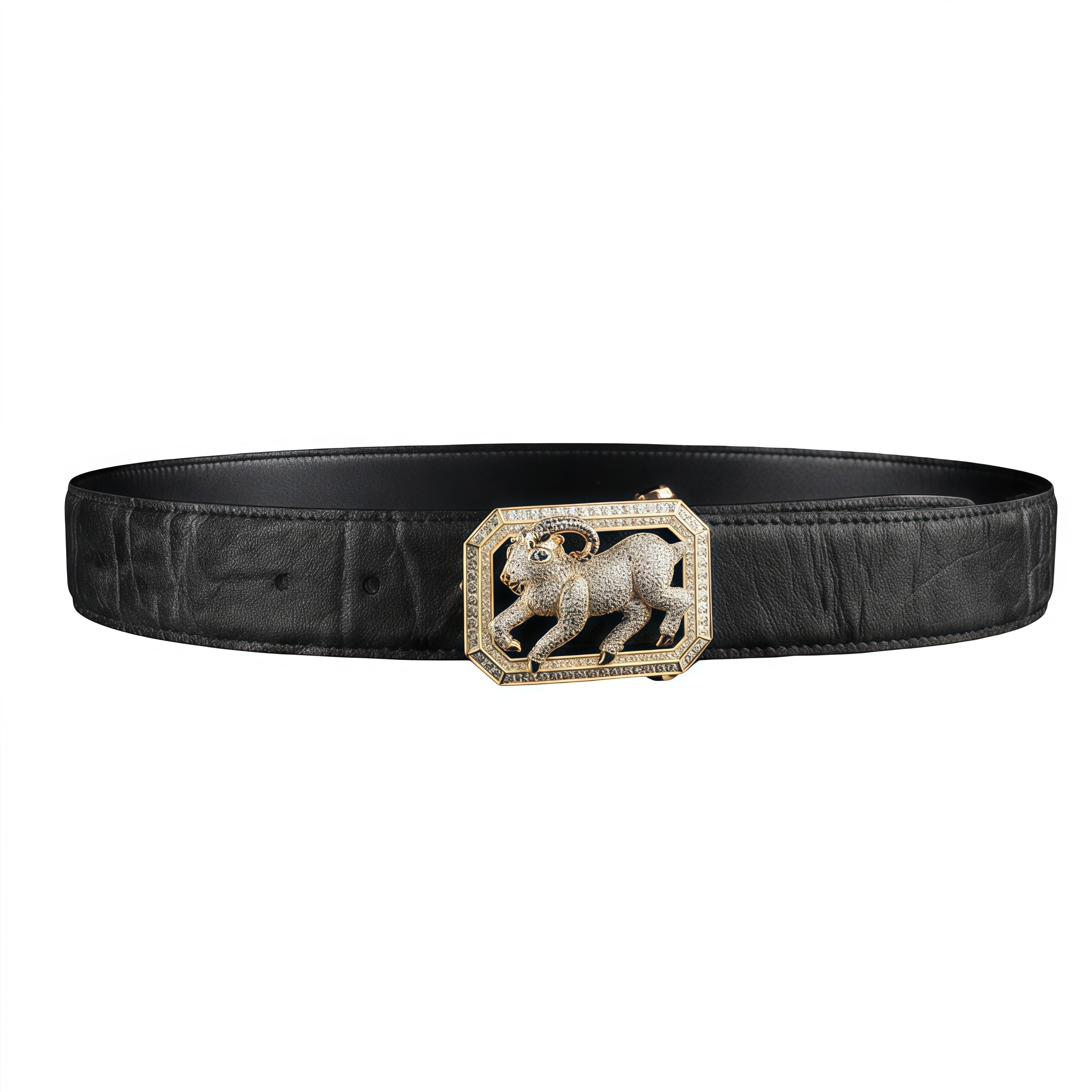BELTLEY Prestige Black Elephant Skin Belt — 1.5" - Gold Plated Goat Buckle