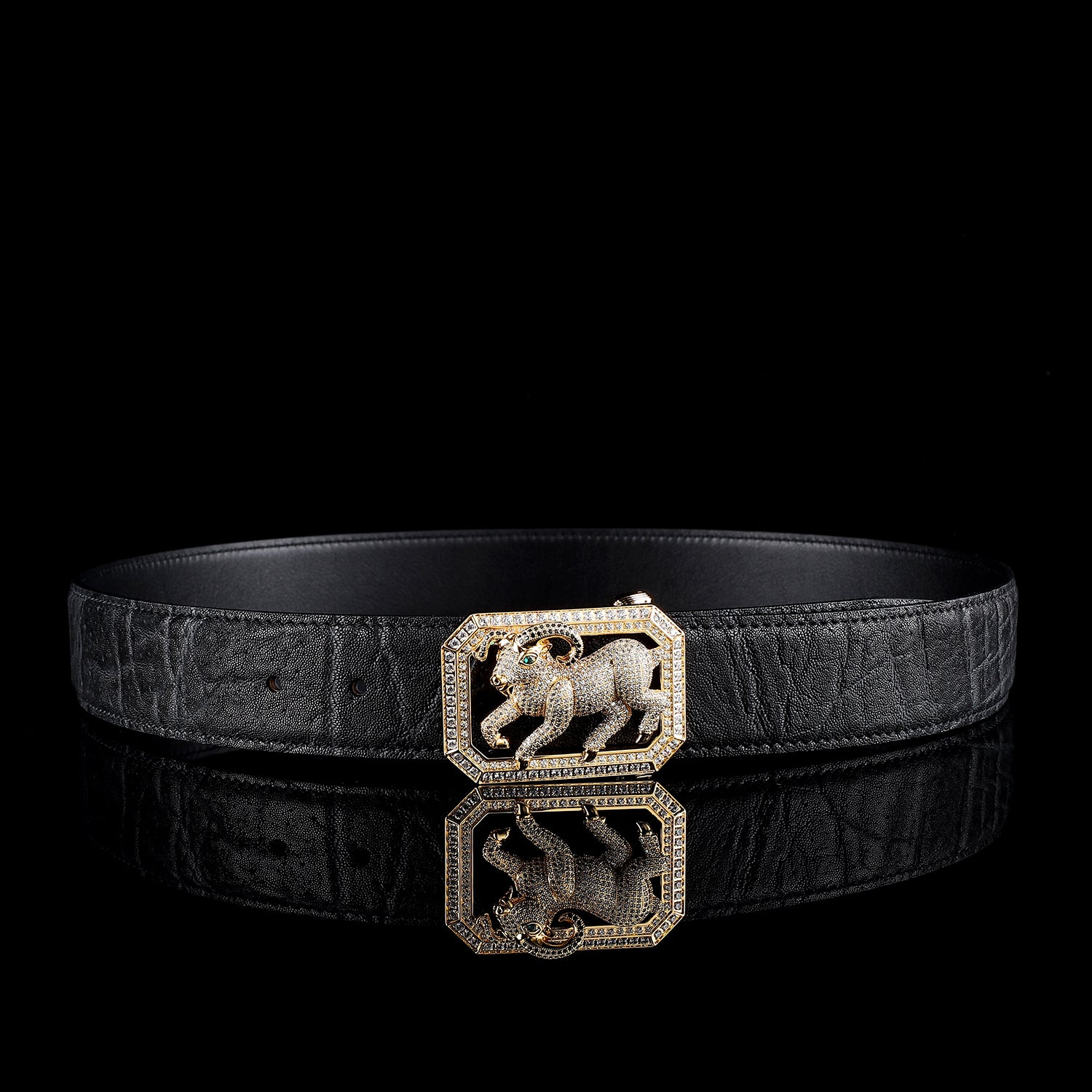 BELTLEY Prestige Black Elephant Skin Belt — 1.5" - Gold Plated Goat Buckle