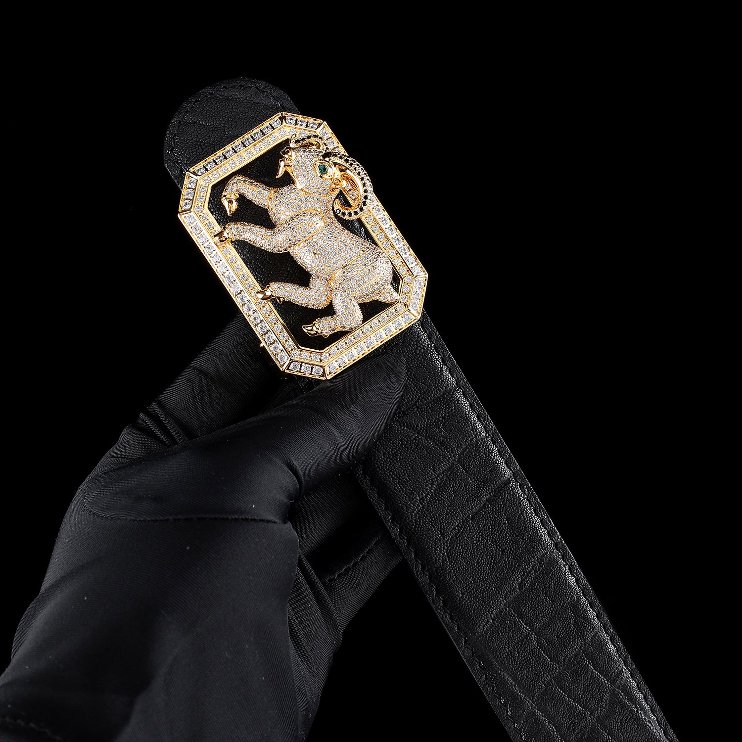 BELTLEY Prestige Black Elephant Skin Belt — 1.5" - Gold Plated Goat Buckle