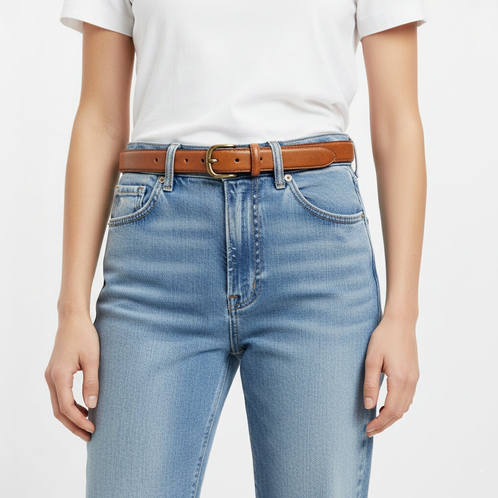 BELTLEY  "The Classic Skinny" Leather Belt  For Lady - Cognac Tan