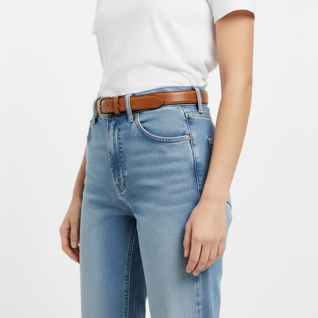 BELTLEY  "The Classic Skinny" Leather Belt  For Lady - Cognac Tan