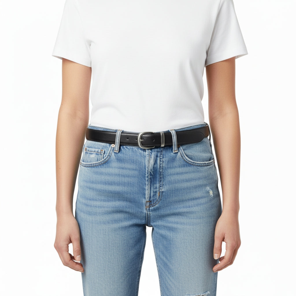 BELTLEY Women's Classic Black Leather Belt