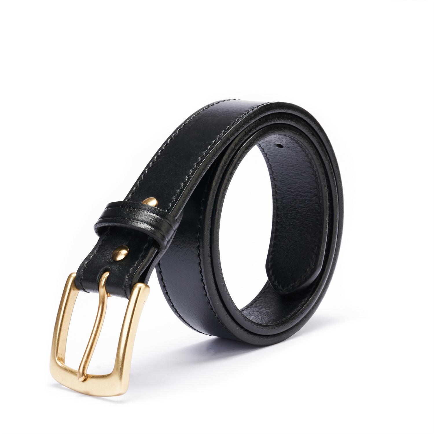 BELTLEY Black Double Layer Belt – 1.5” Full-Grain Leather -Solid Brass Buckle