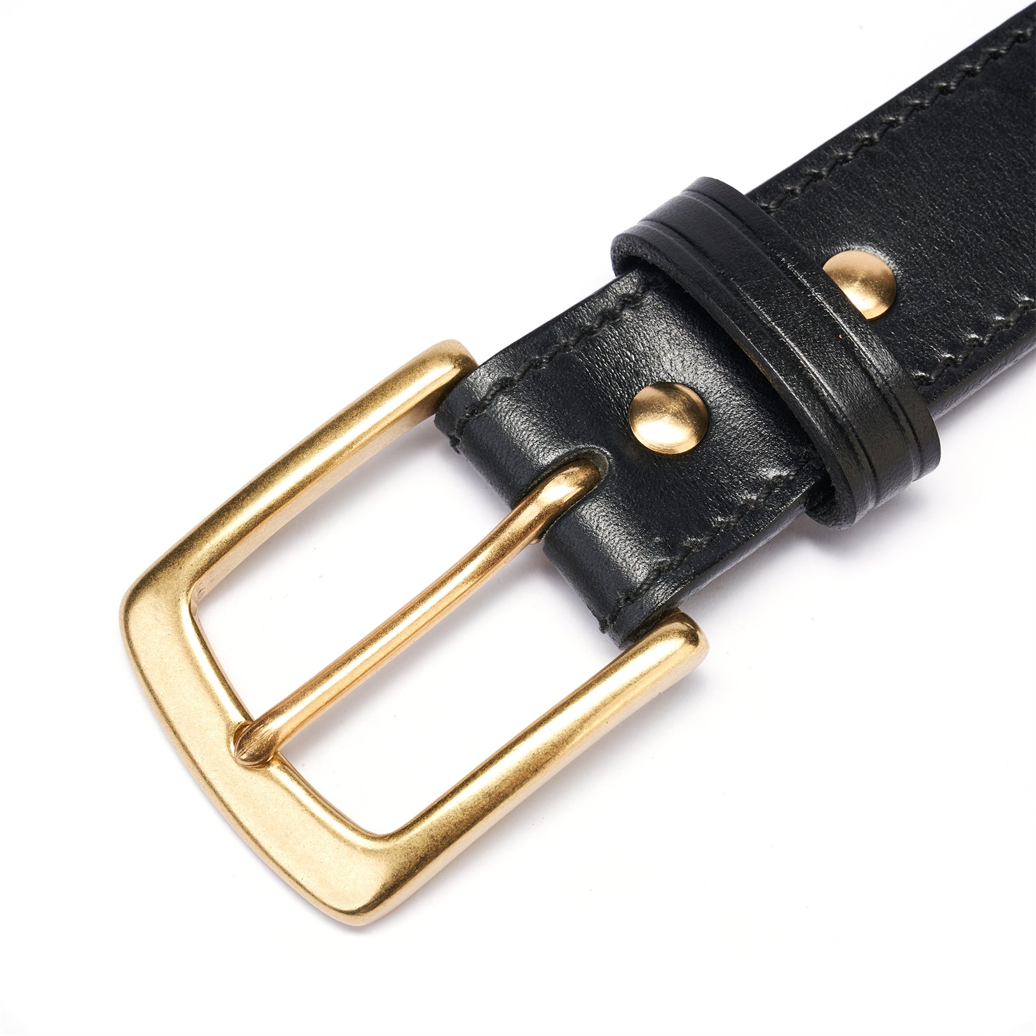 BELTLEY Black Double Layer Belt – 1.5” Full-Grain Leather -Solid Brass Buckle