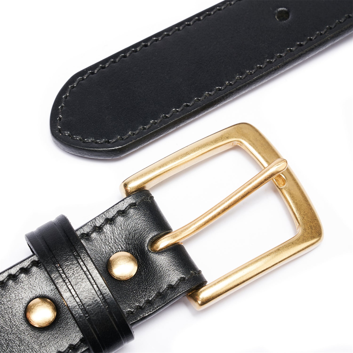 BELTLEY Black Double Layer Belt – 1.5” Full-Grain Leather -Solid Brass Buckle