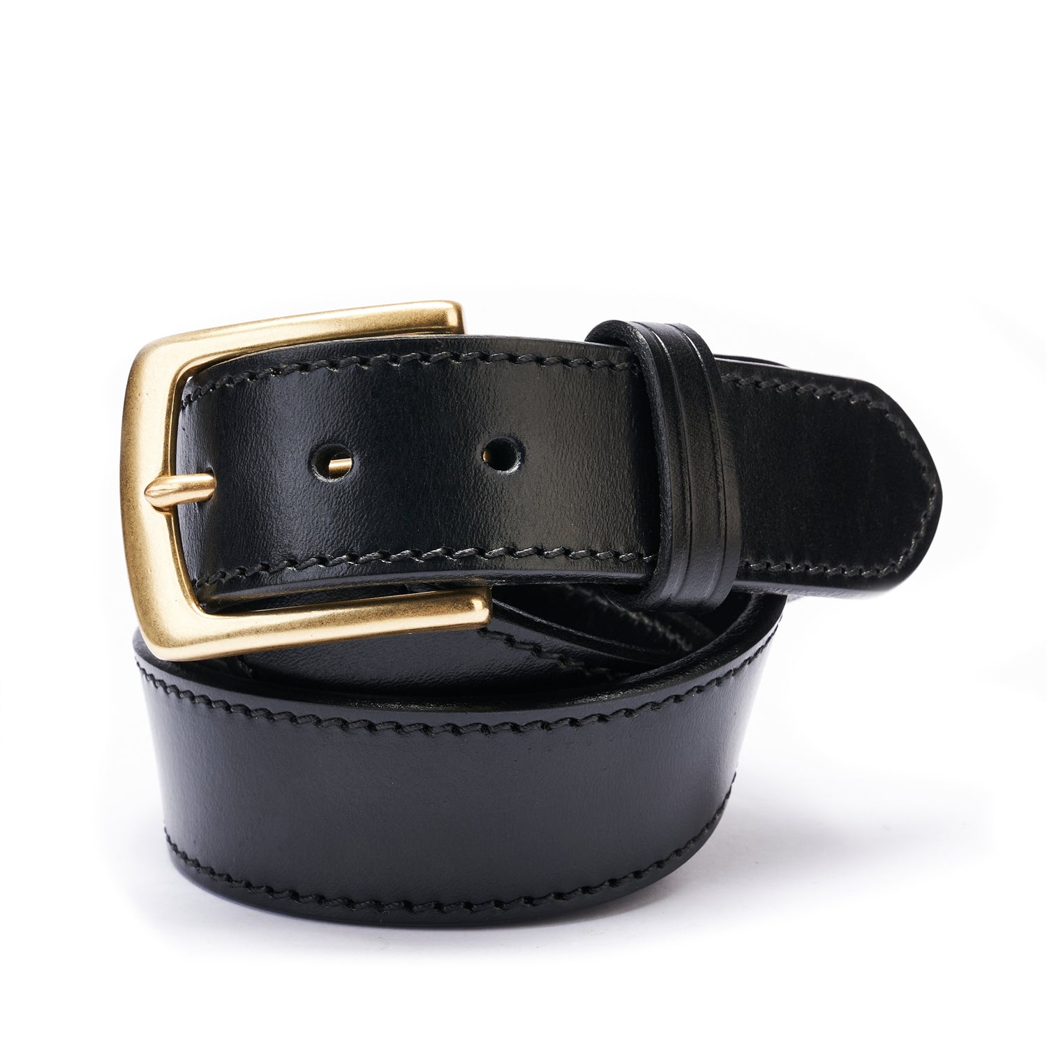 BELTLEY Black Double Layer Belt – 1.5” Full-Grain Leather -Solid Brass Buckle