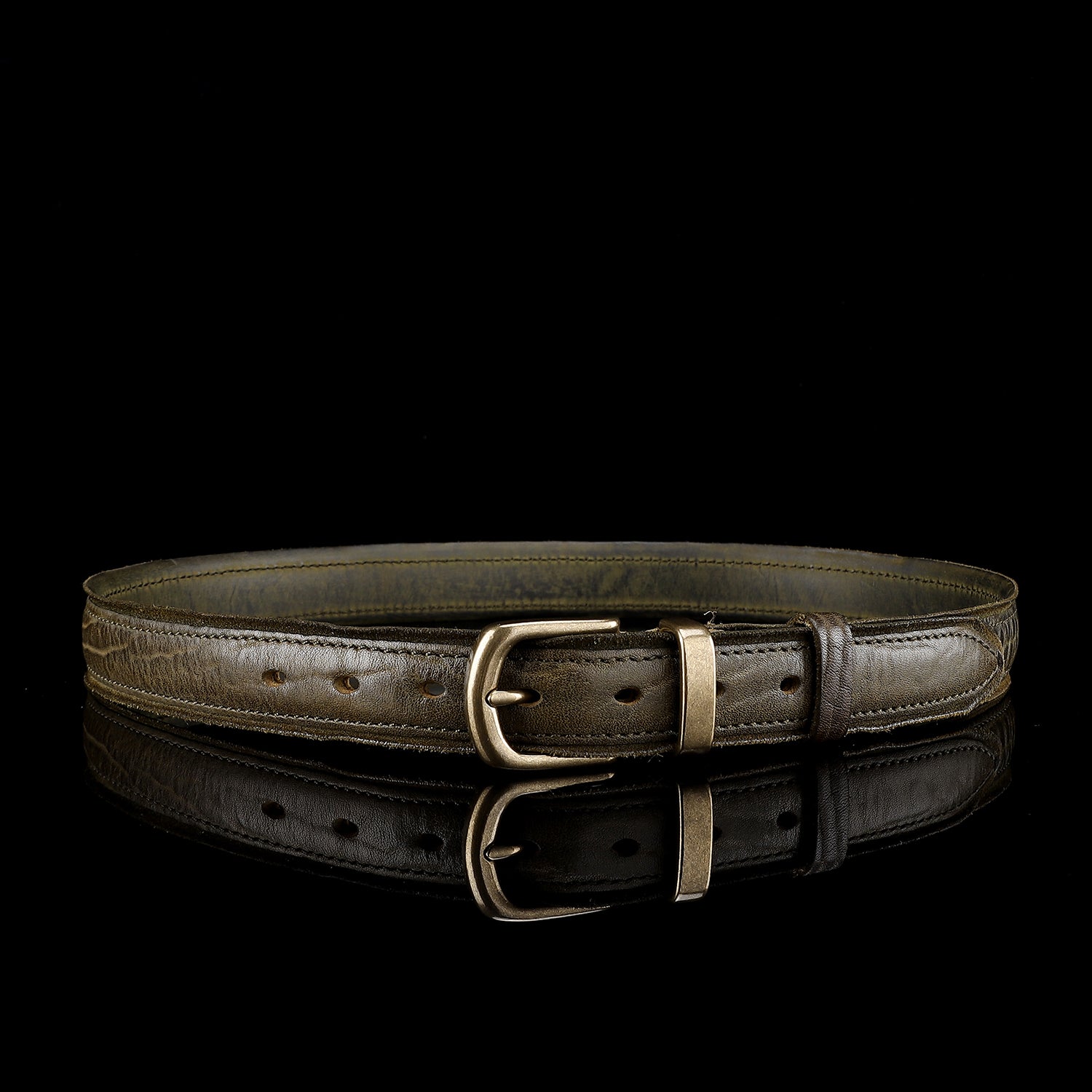 BELTLEY Distressed Dark Green Leather Belt for Men & Women