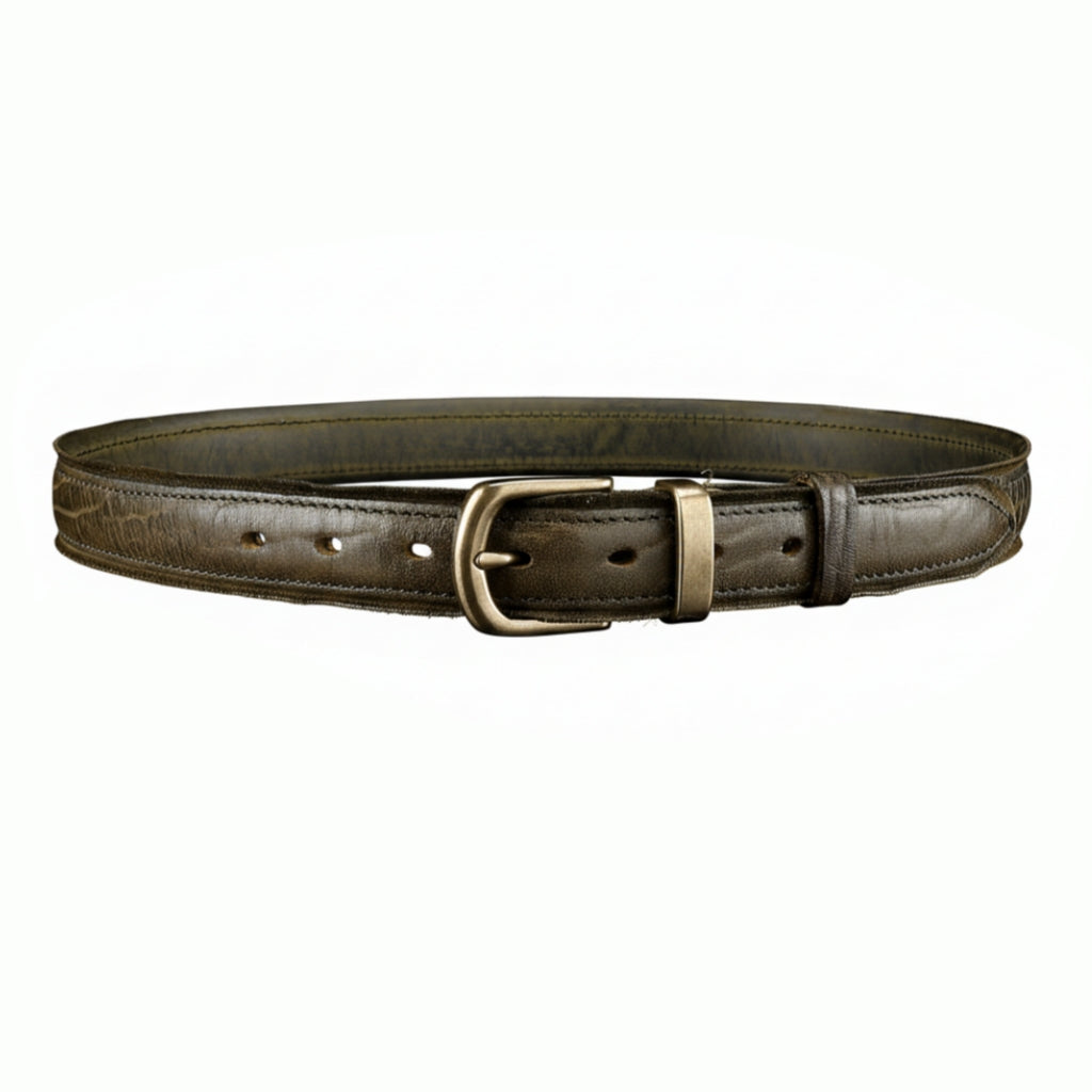 BELTLEY Distressed Dark Green Leather Belt for Men & Women