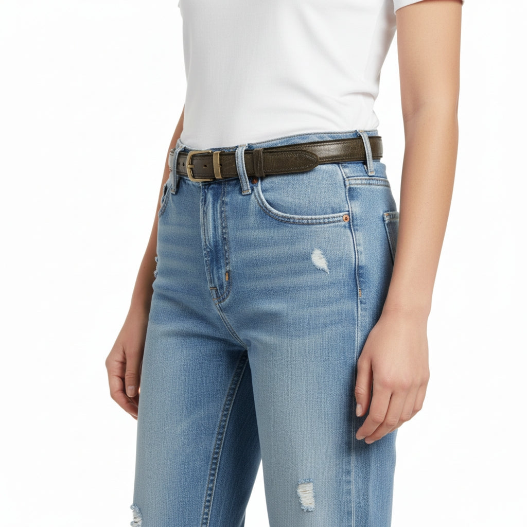 BELTLEY Distressed Dark Green Leather Belt for Men & Women