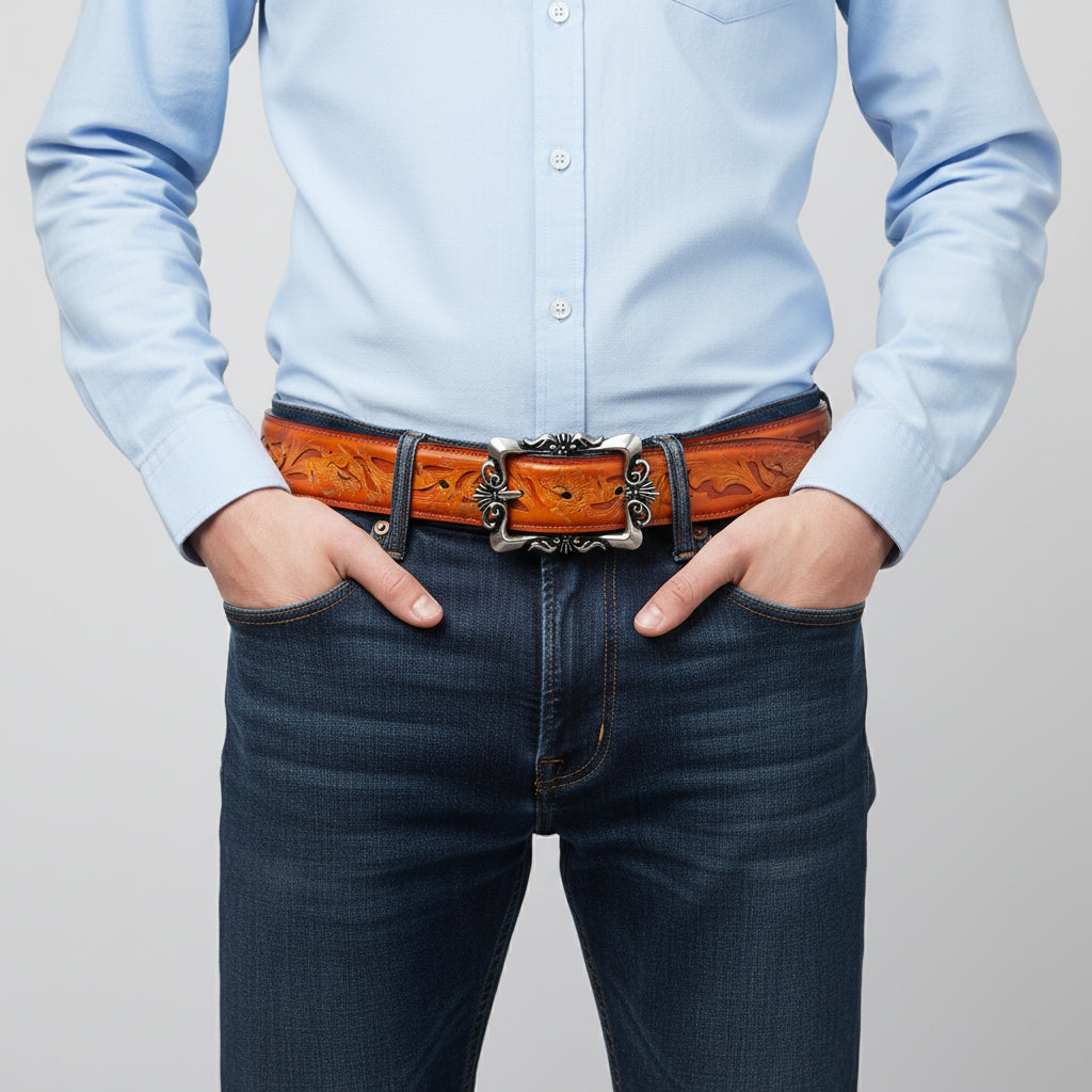 BELTLEY Karakusa Forged Orange Leather Belt -1.5" Heirloom Craft