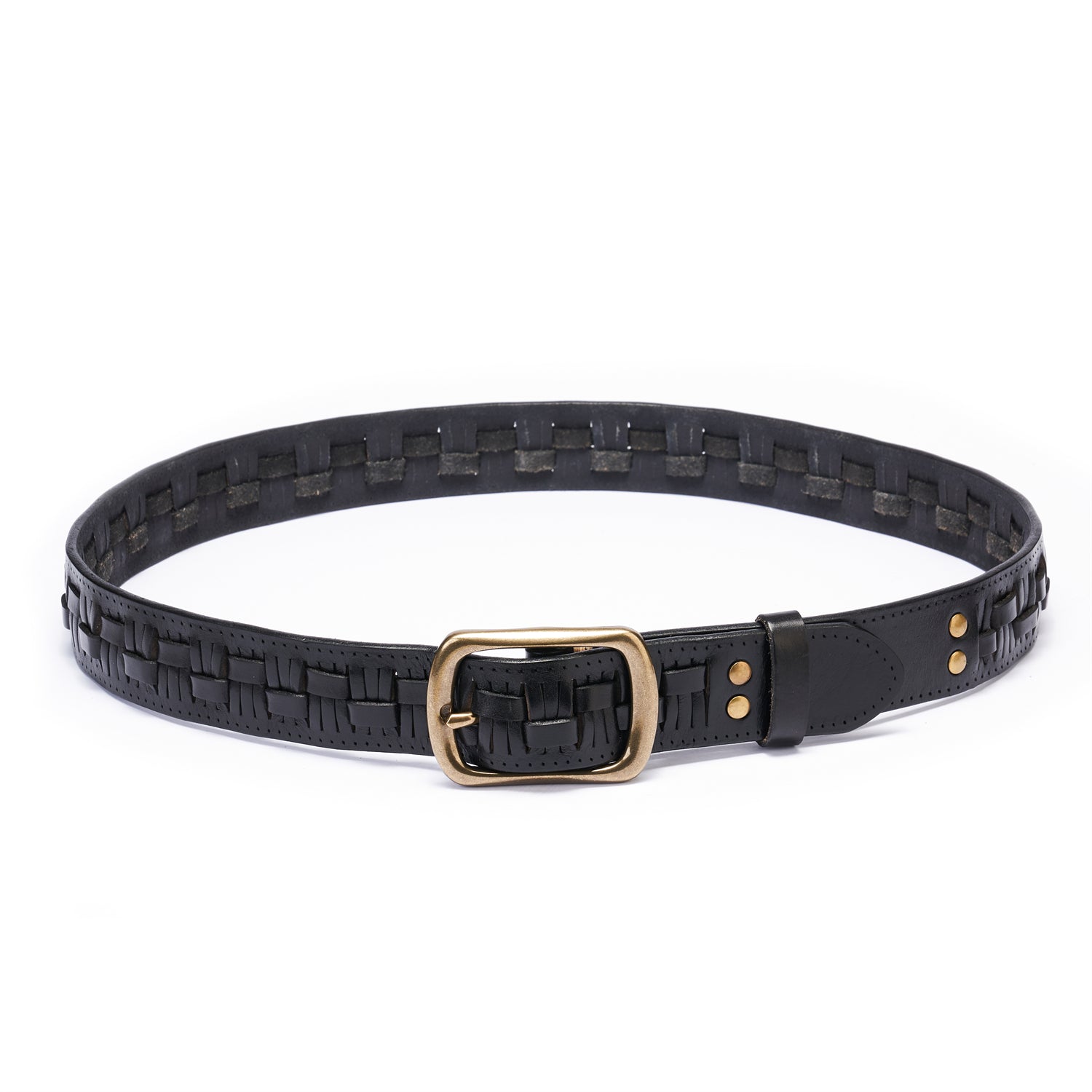 Black Artisan Braided Full Grain Leather Belt with Solid Copper Buckle -1.5 Inches
