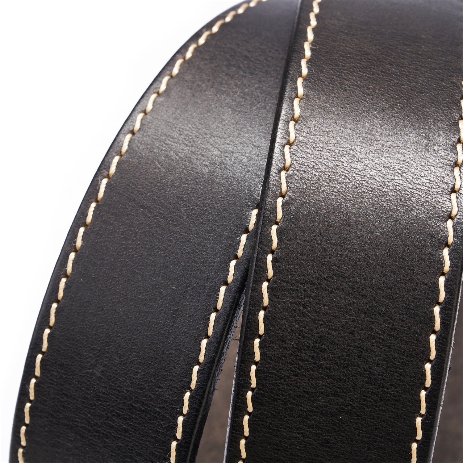 Black Vintage Brass Buckle Belt – 100% Full-Grain Leather with White Topstitching
