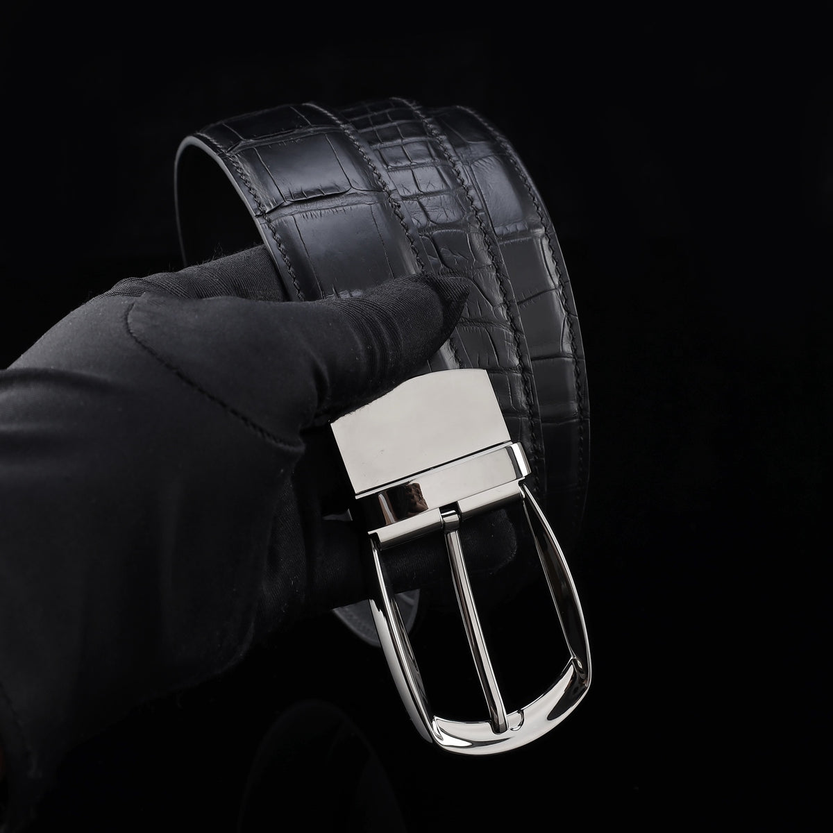 BELTLEY Artisan-Crafted Black Alligator Leather Belt – 1.38" | Unisex