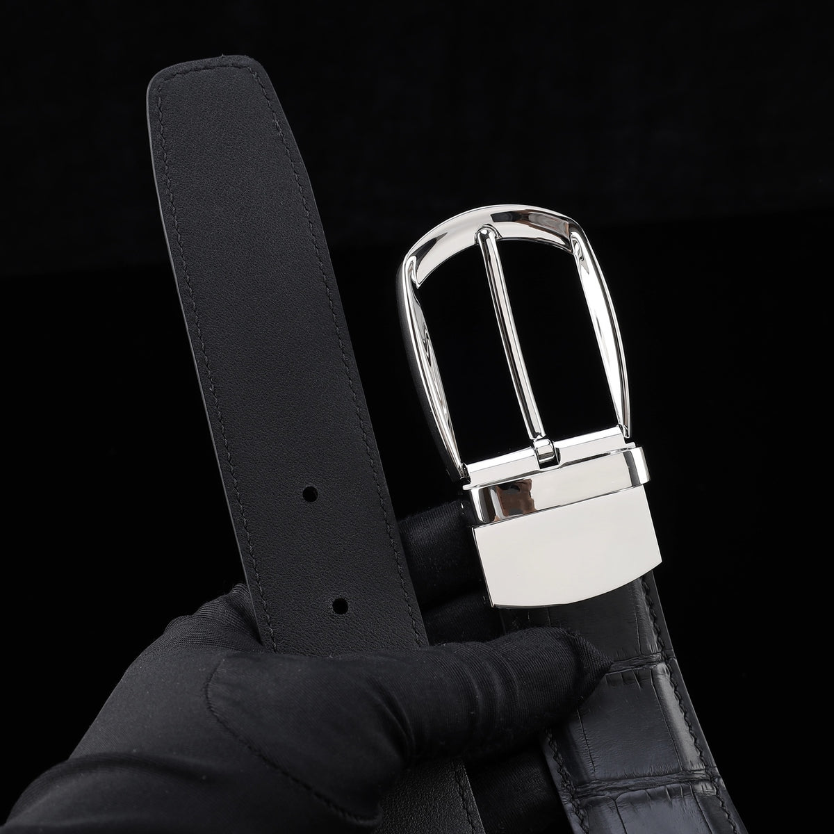 BELTLEY Artisan-Crafted Black Alligator Leather Belt – 1.38" | Unisex
