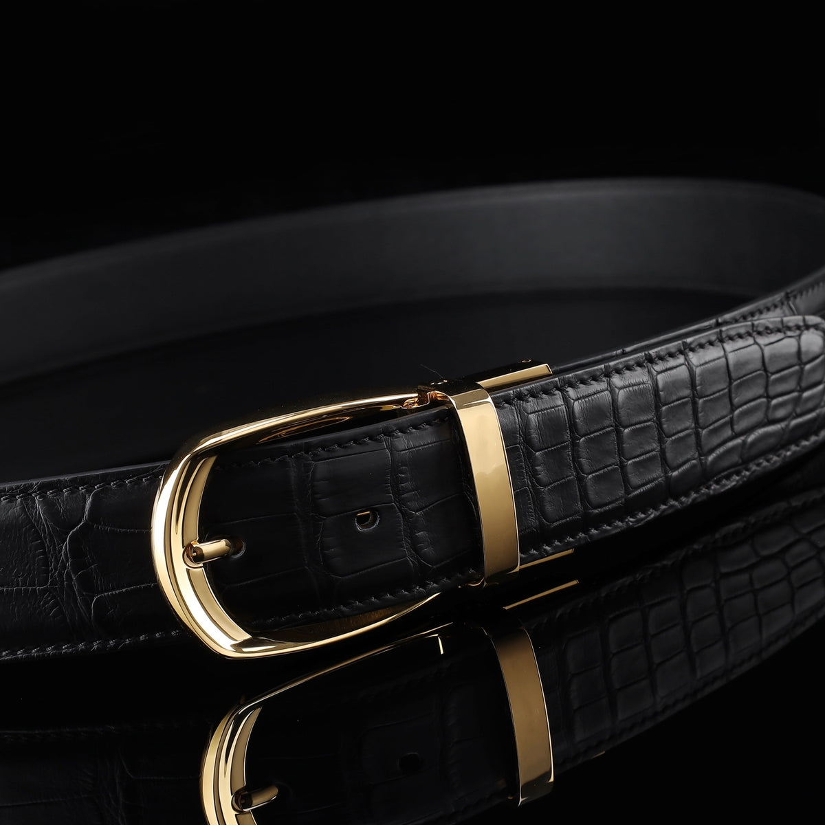 BELTLEY Artisan-Crafted Black Alligator Leather Belt – 1.38" | Unisex