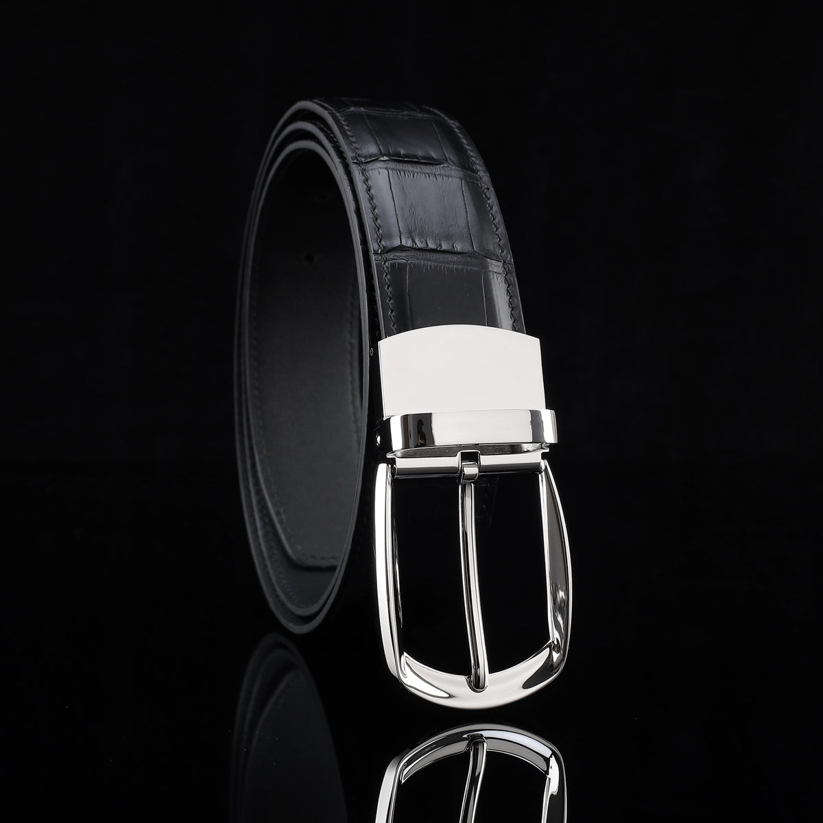 BELTLEY Artisan-Crafted Black Alligator Leather Belt – 1.38" | Unisex