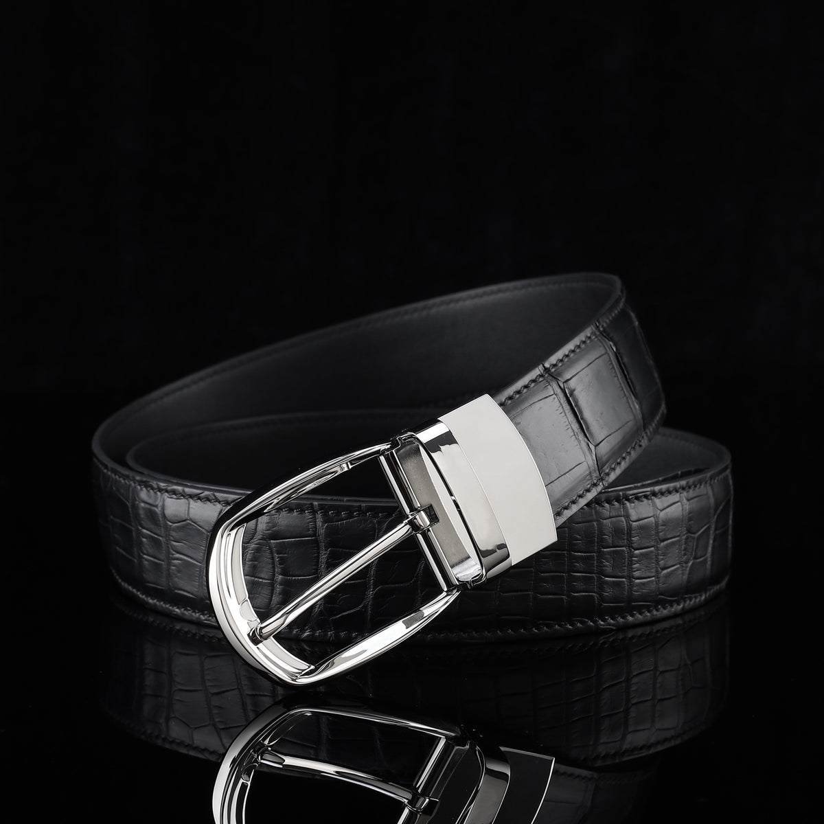 BELTLEY Artisan-Crafted Black Alligator Leather Belt – 1.38" | Unisex