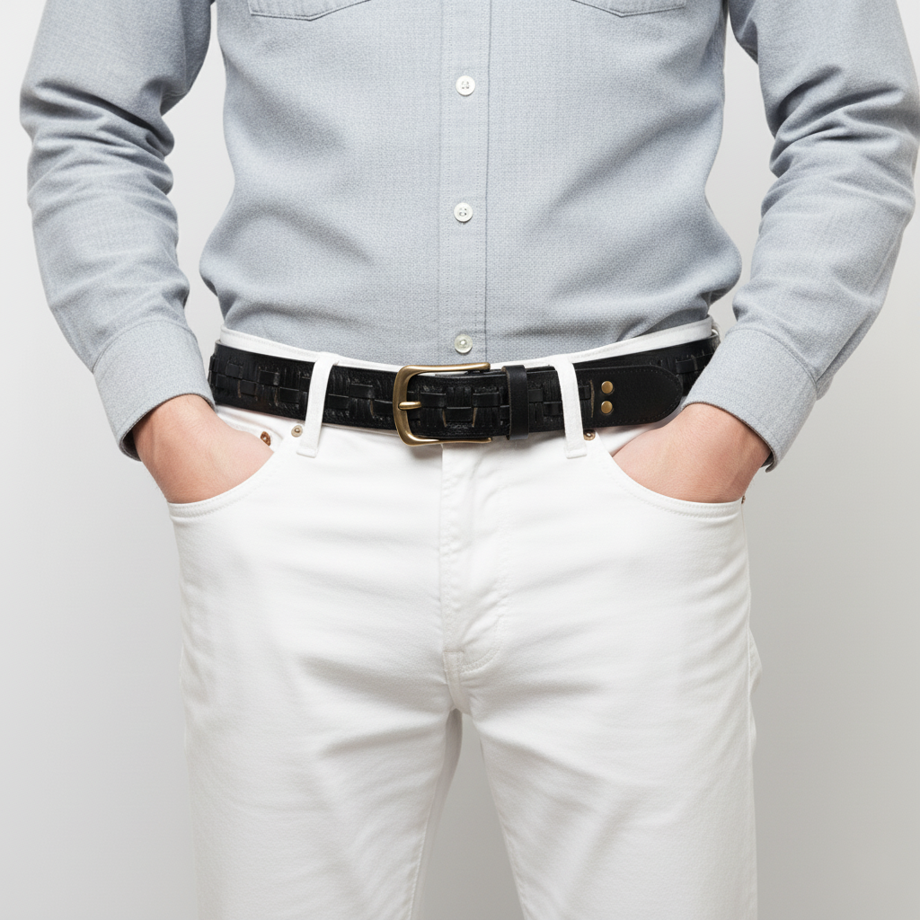 BELTLEY Dark Brown Braided Leather Belt For Men – 1.5 Inches