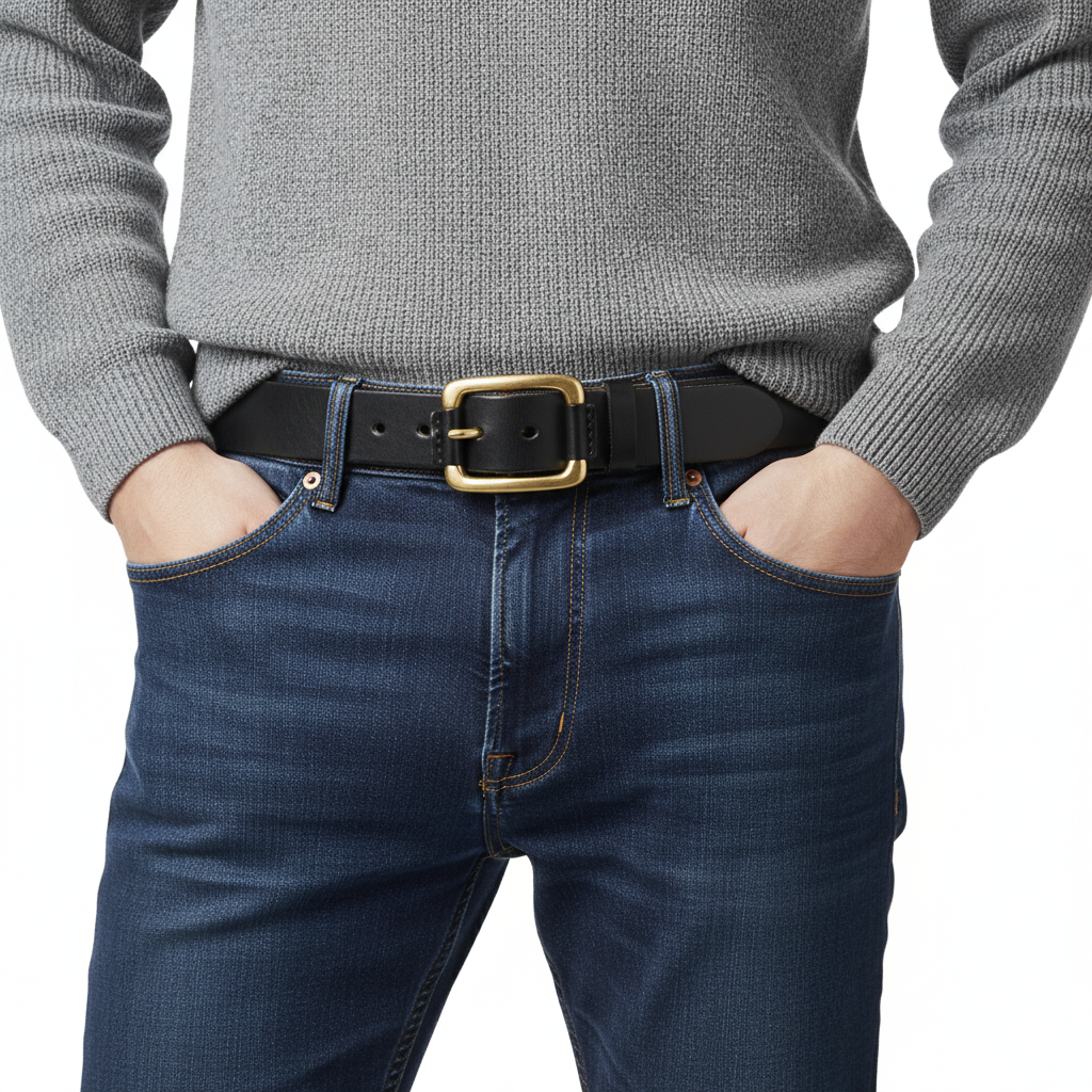 BELTLEY Black Distressed Leather Belt with Raw Edge & Suede - Vintage Style, 1.5 inches
