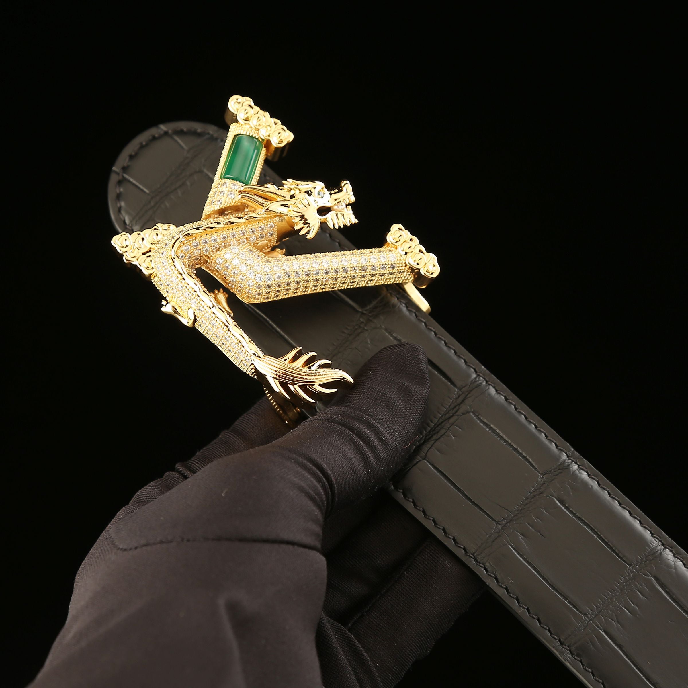 BELTLEY Real Crocodile Leather Belt Black 1.5" – Unique Dragon Buckle