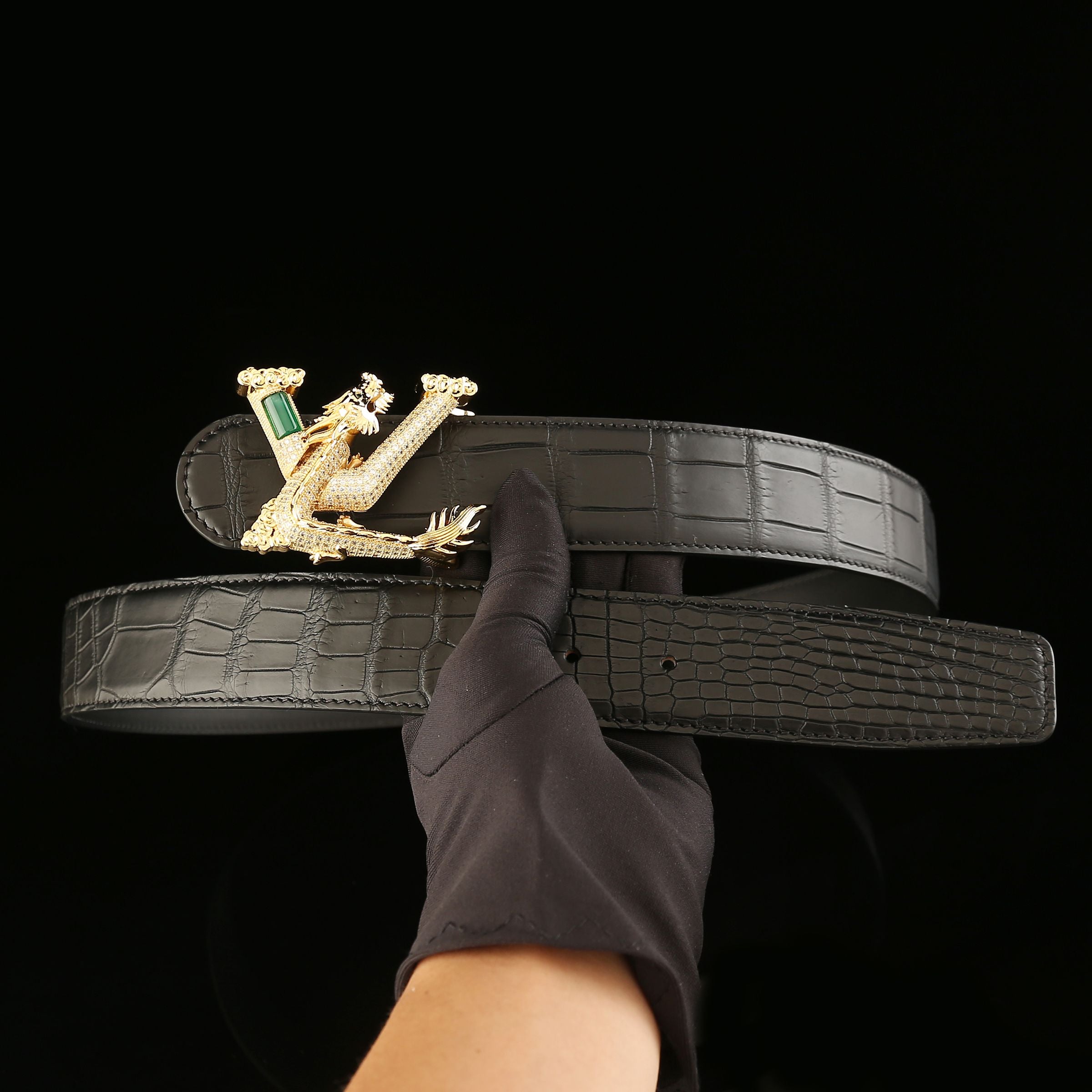 Real Crocodile Leather Belt Black 1.5" – Unique Dragon Buckle — packaging | BELTLEY