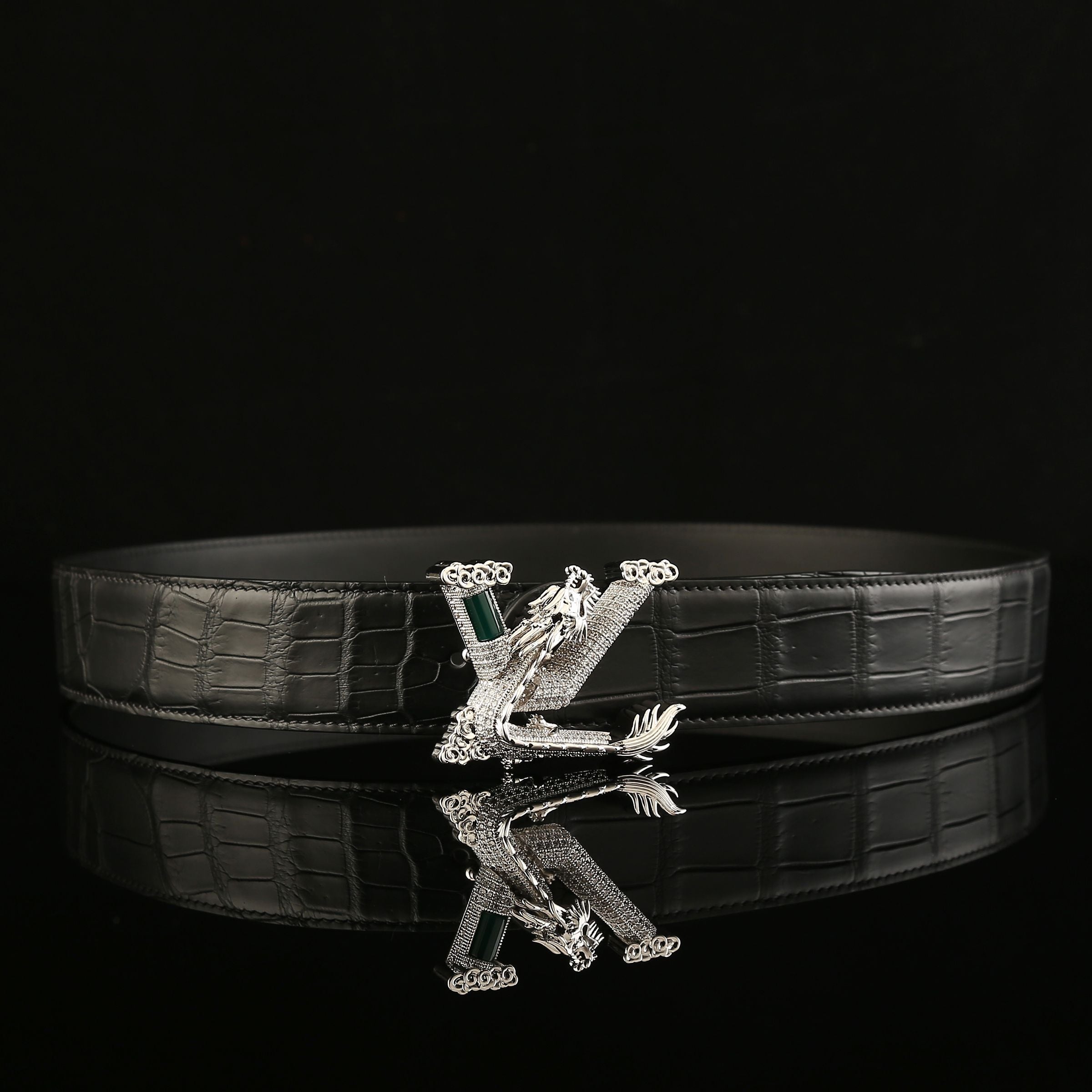 BELTLEY Real Crocodile Leather Belt Black 1.5" – Unique Dragon Buckle