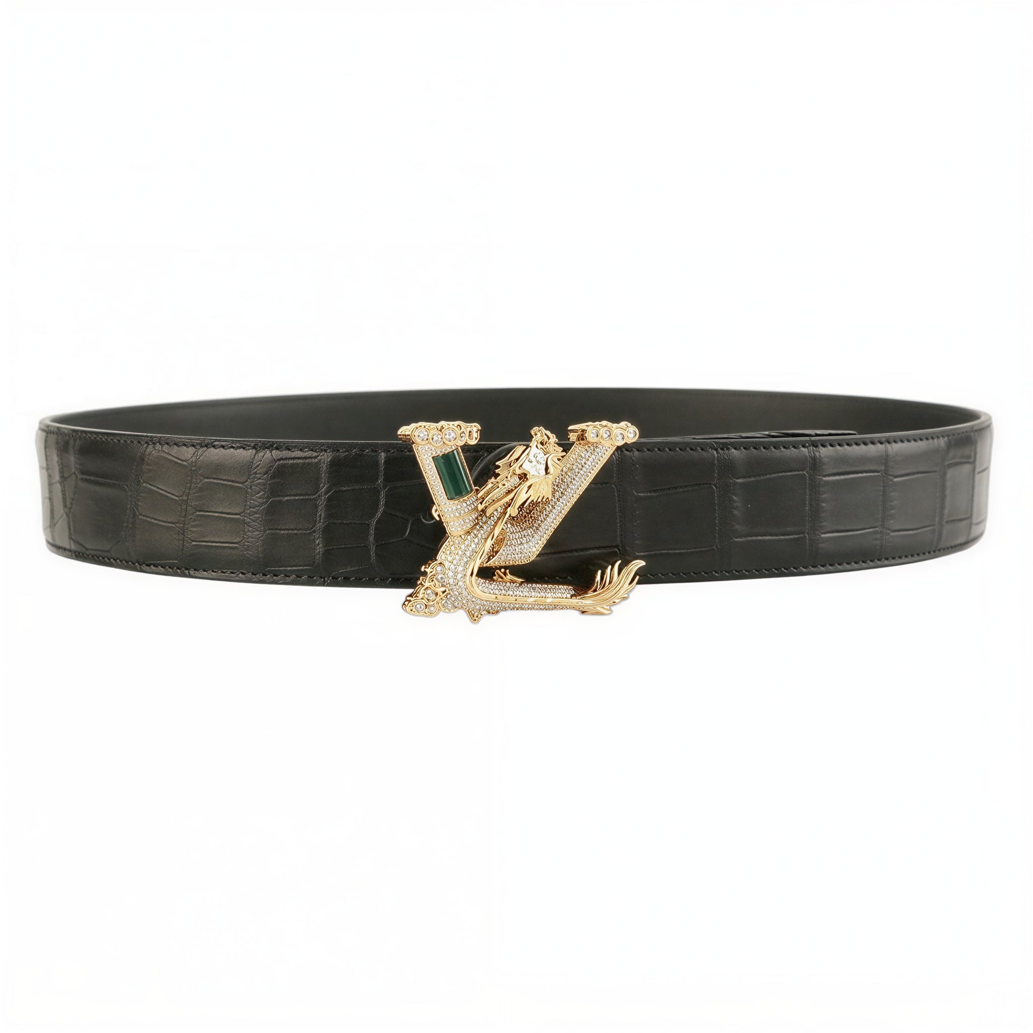 BELTLEY Real Crocodile Leather Belt Black 1.5" – Unique Dragon Buckle