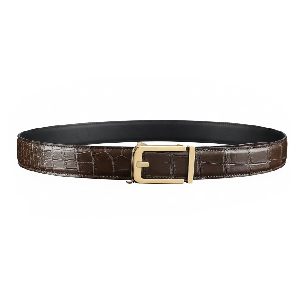 BELTLEY Brown Nile Crocodile Leather Automatic Buckle Belt — 1.5"