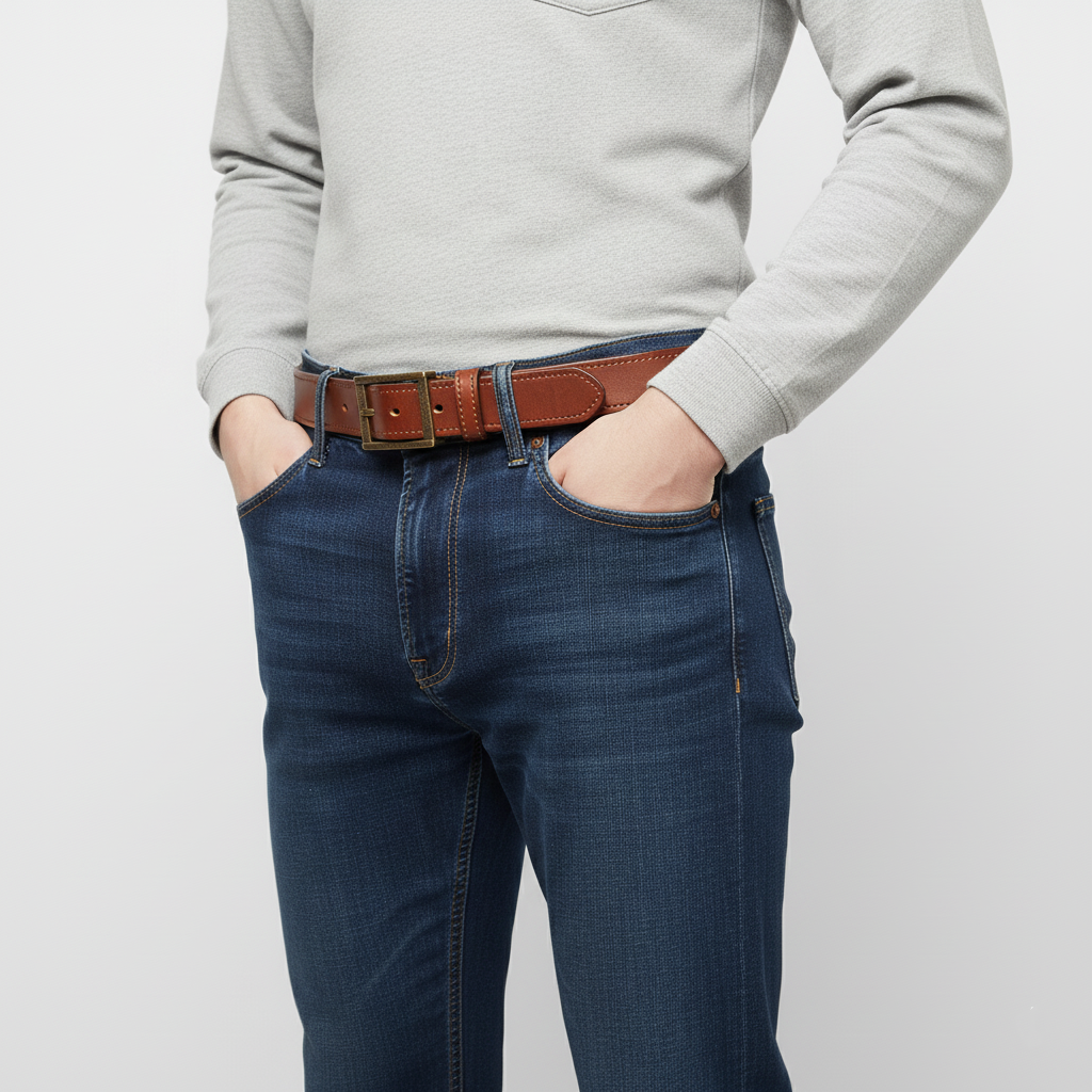 Brown Double Layer Full-Grain Leather Belt for Men (Width: 1.5 Inches)