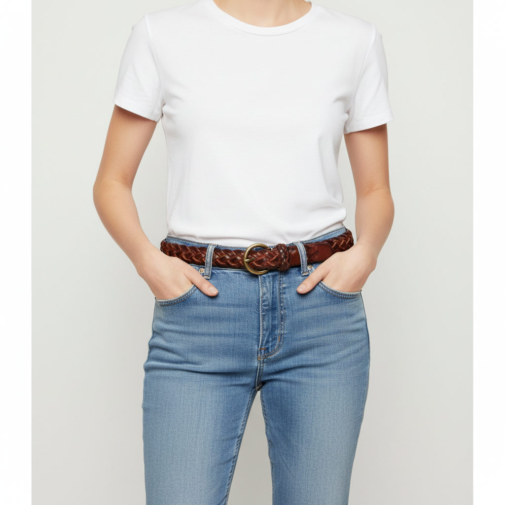 BELTLEY Burgundy Braided Full Grain Leather Belt with O-Ring Buckle