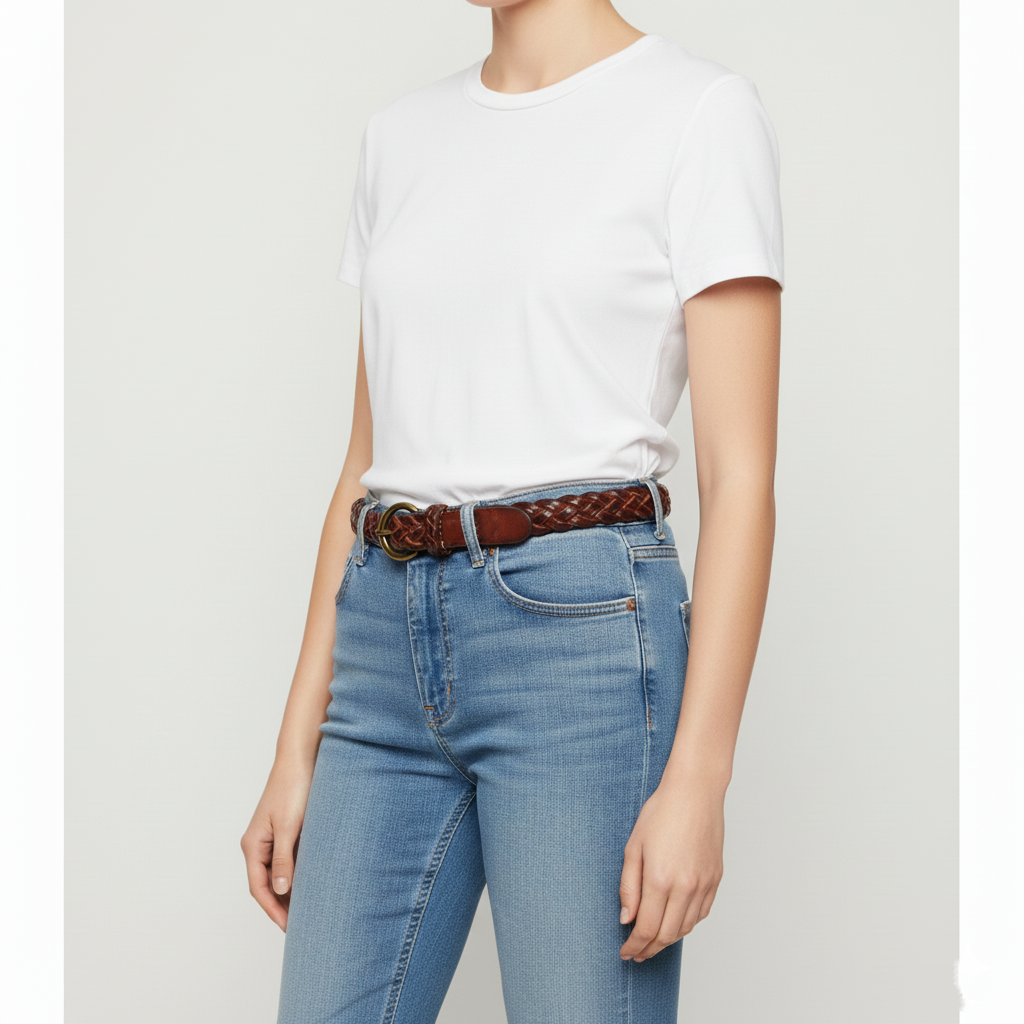 BELTLEY Burgundy Braided Full Grain Leather Belt with O-Ring Buckle