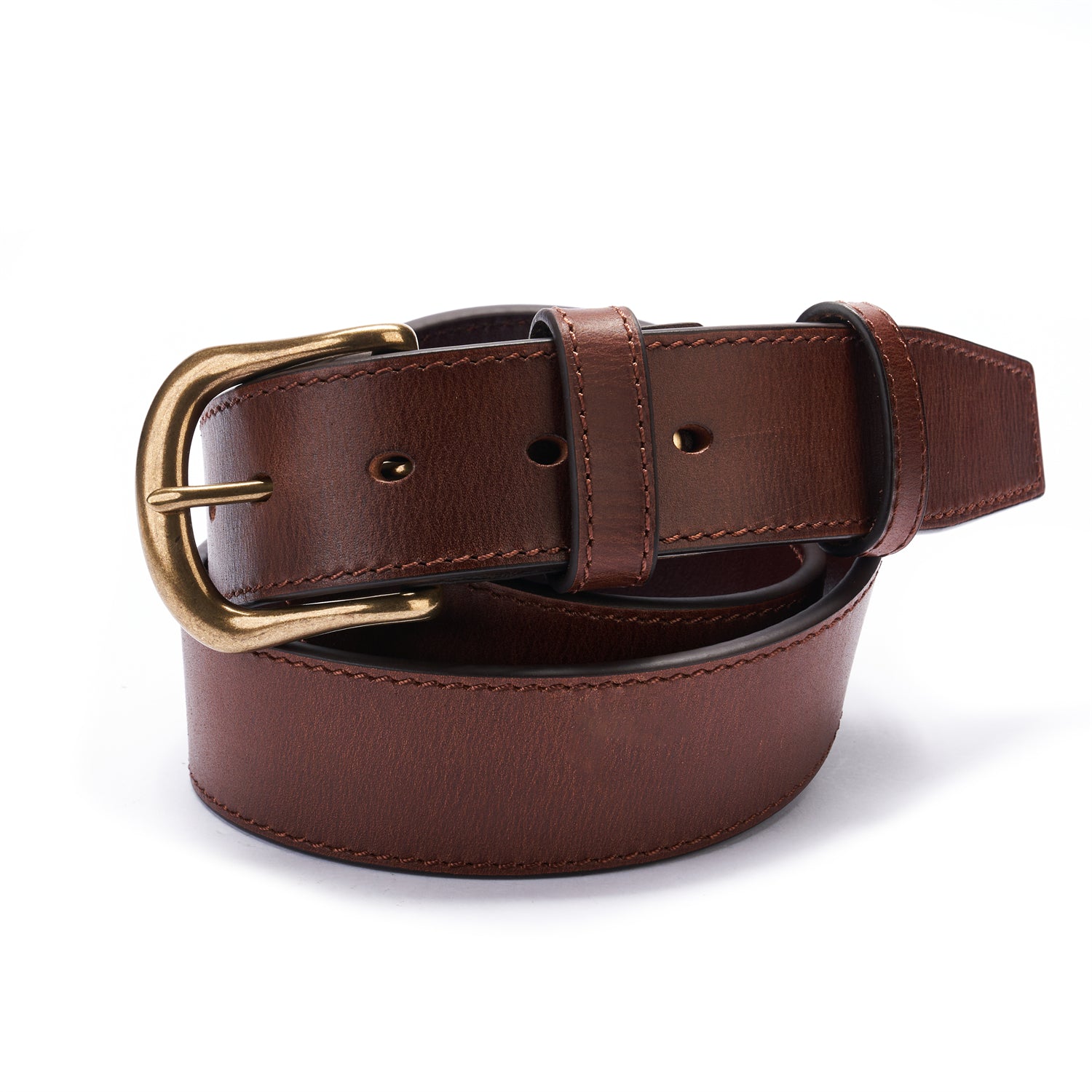 BELTLEY Classic Brown Full Grain Leather Distressed  Belt 1.25" Wide