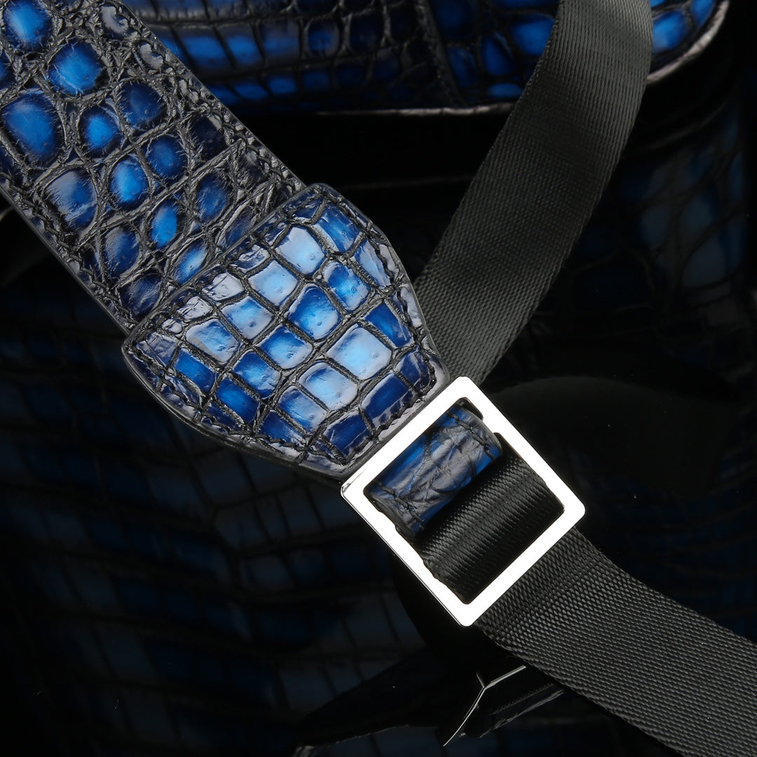 Cobalt Blue French Patina Nile Crocodile Backpack-BELTLEY Explorer Edition