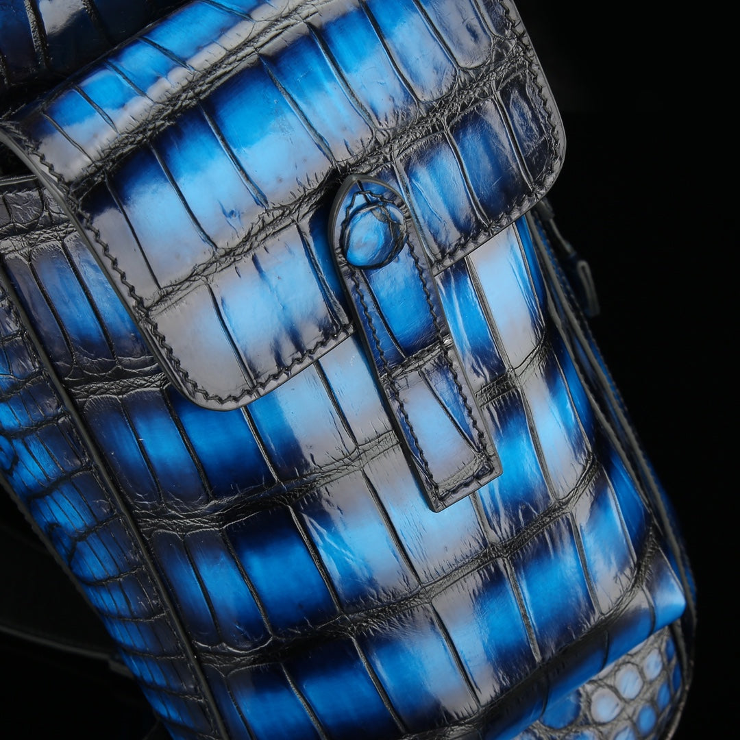 Cobalt Blue French Patina Nile Crocodile Backpack-BELTLEY Explorer Edition