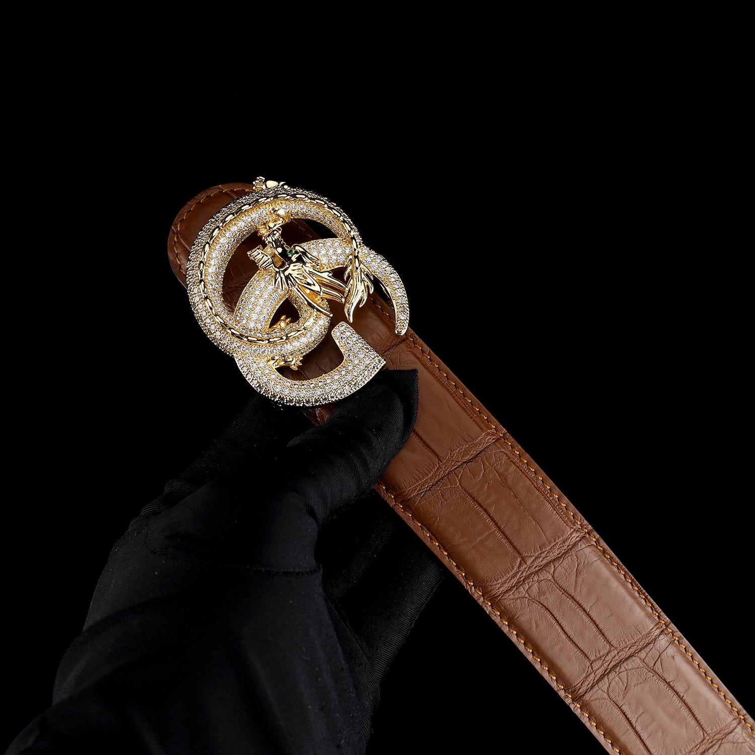 Crocodile Leather Belt for Men – Matte Finish with 3D Dragon G Buckle — lifestyle shot | BELTLEY