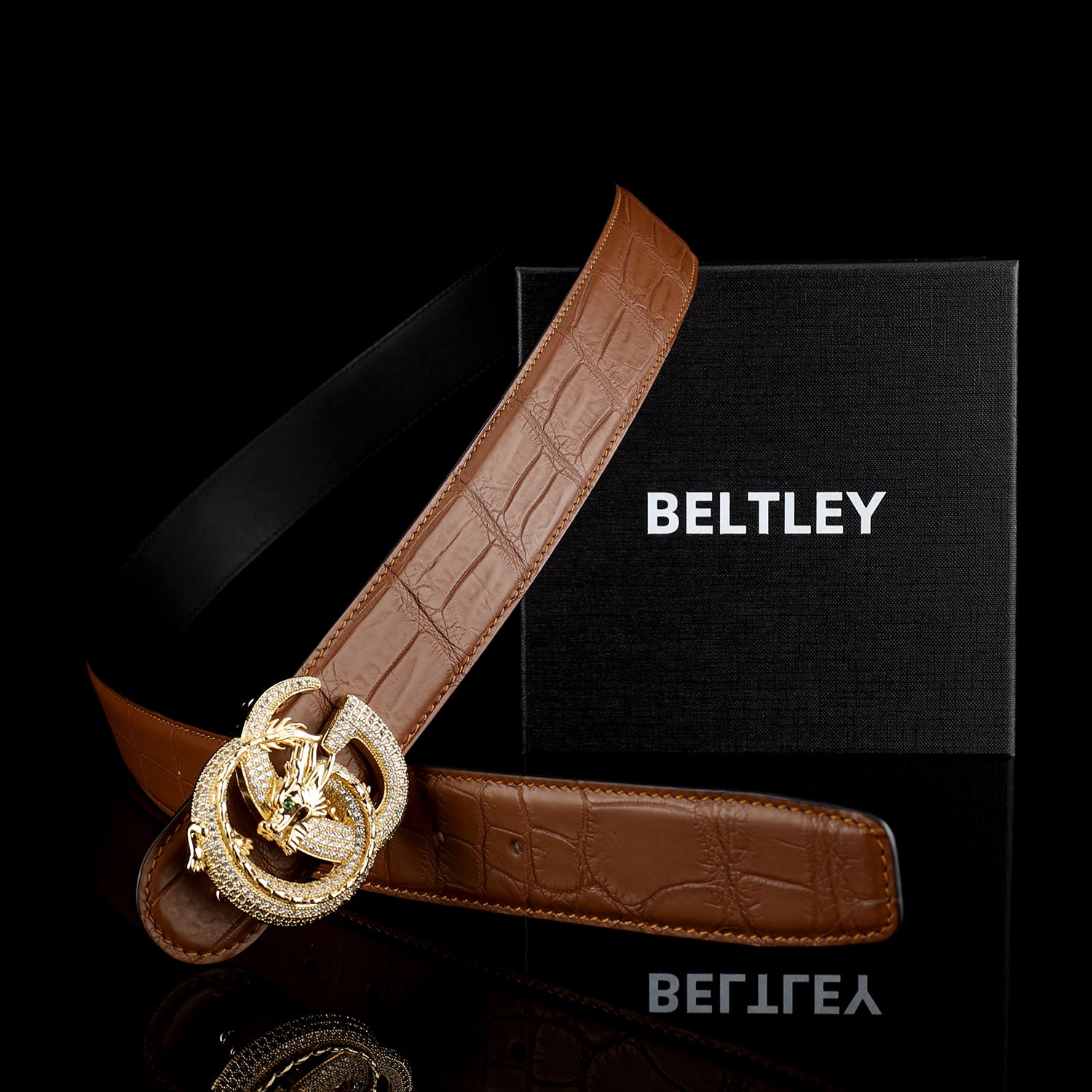 Crocodile Leather Belt for Men – Matte Finish with 3D Dragon G Buckle