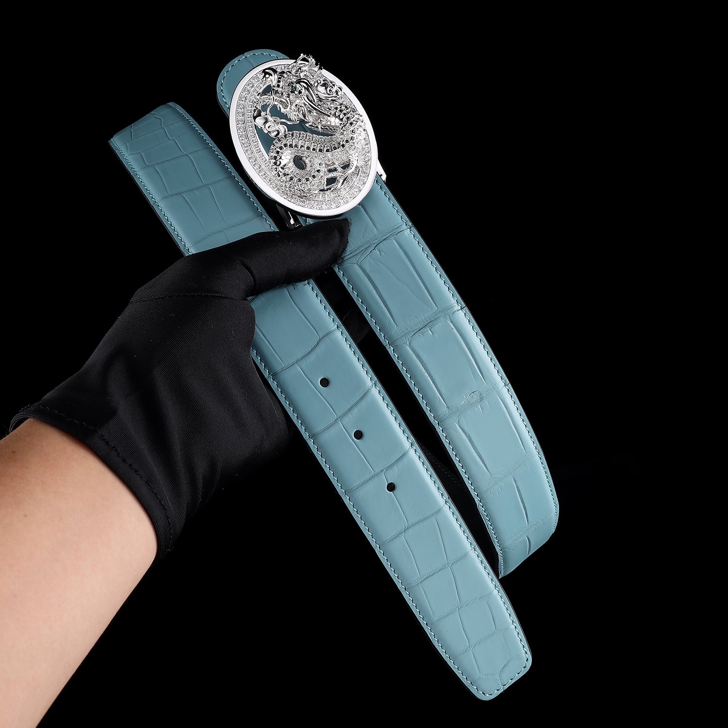 Dragon Buckle Belt-Genuine Blue Nile Crocodile Belt by BELTLEY