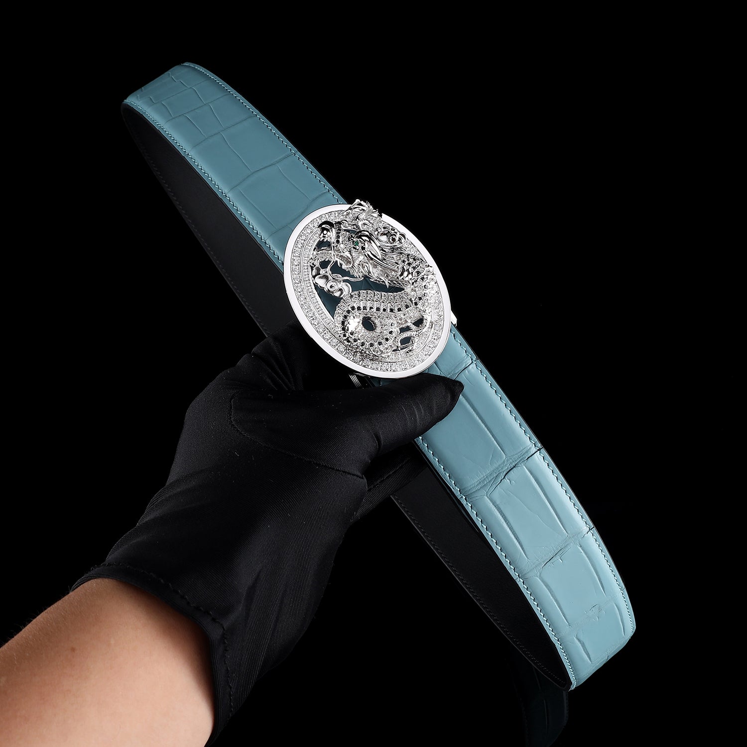 Dragon Buckle Belt-Genuine Blue Nile Crocodile Belt by BELTLEY