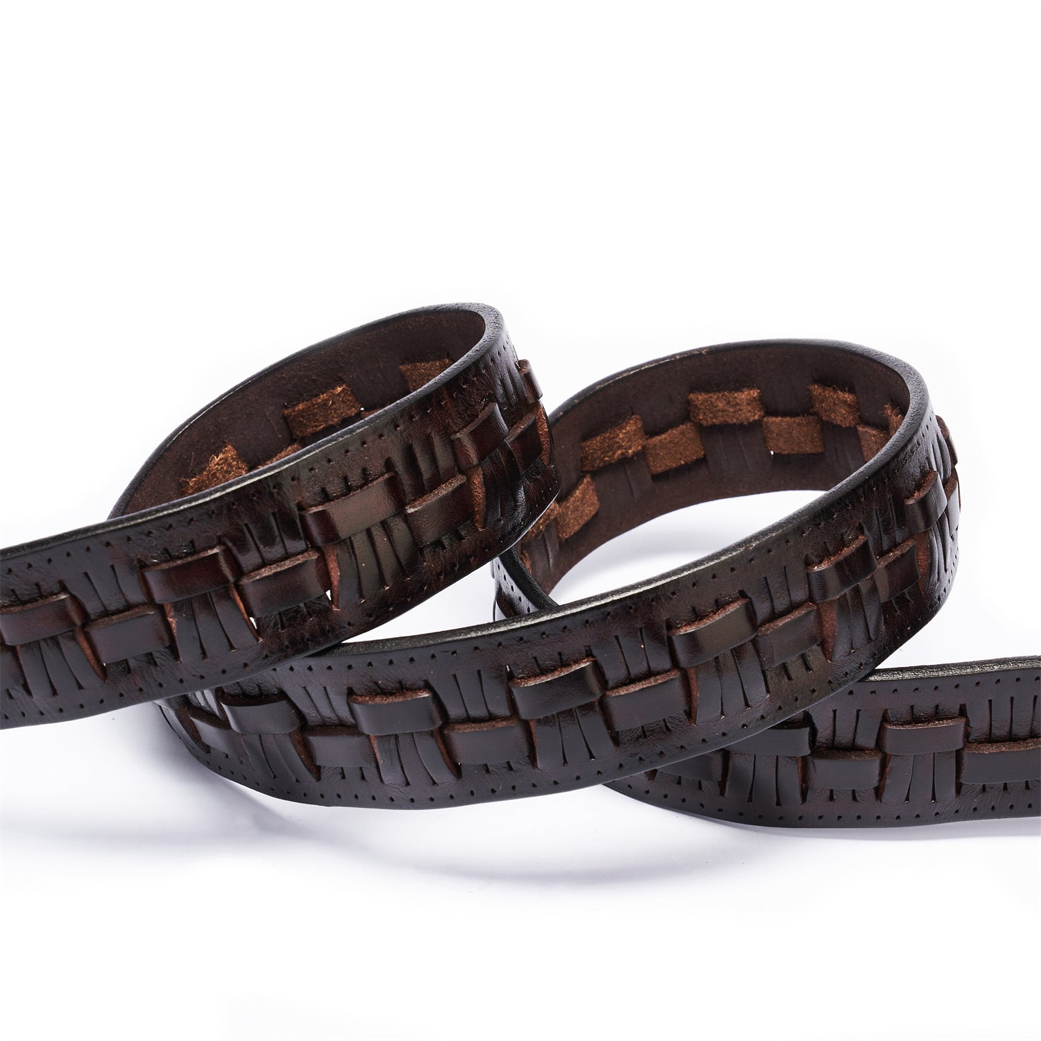 Drum-Dyed Espresso Braided Leather Belt For Men – 1.5 Inches