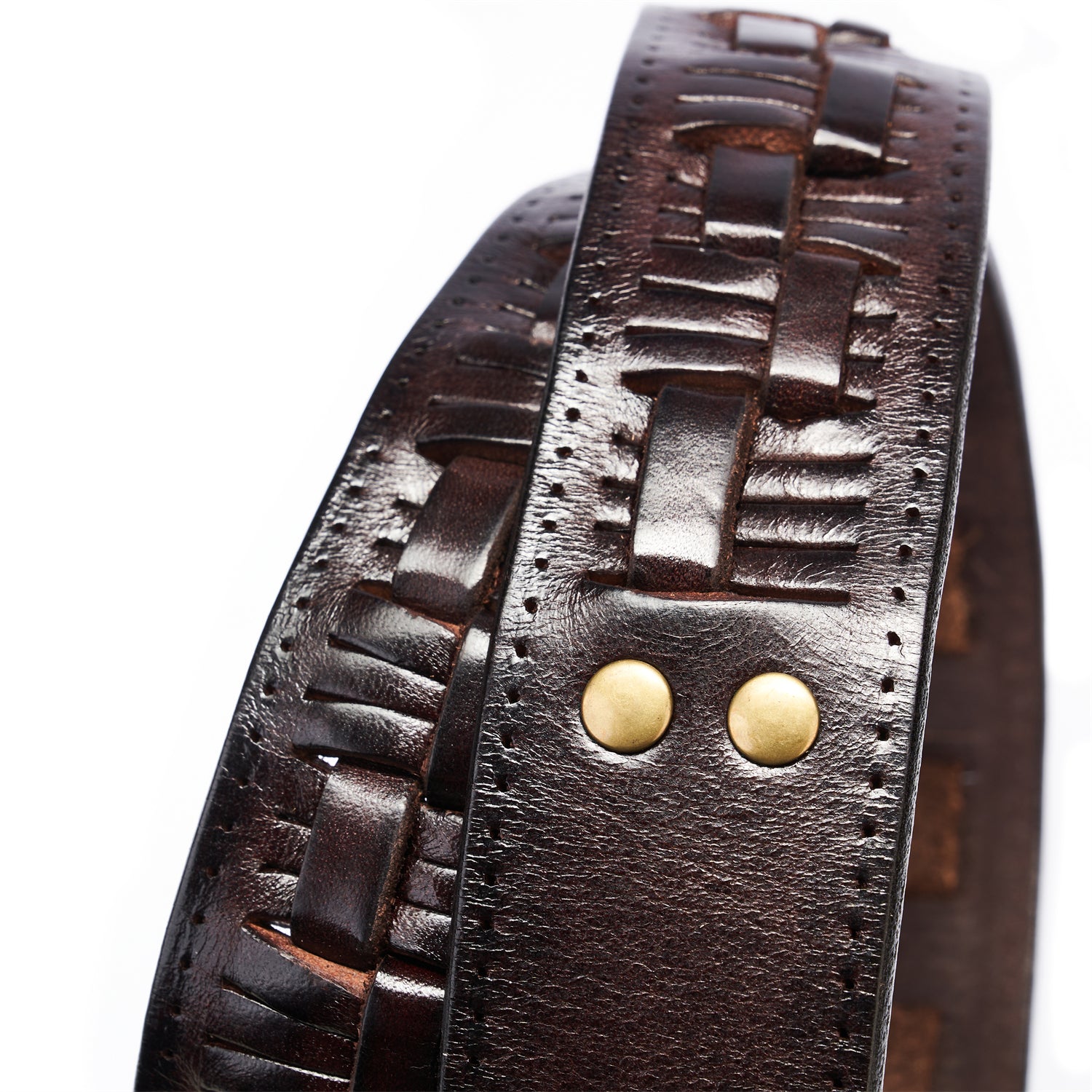 Drum-Dyed Espresso Braided Leather Belt For Men – 1.5 Inches
