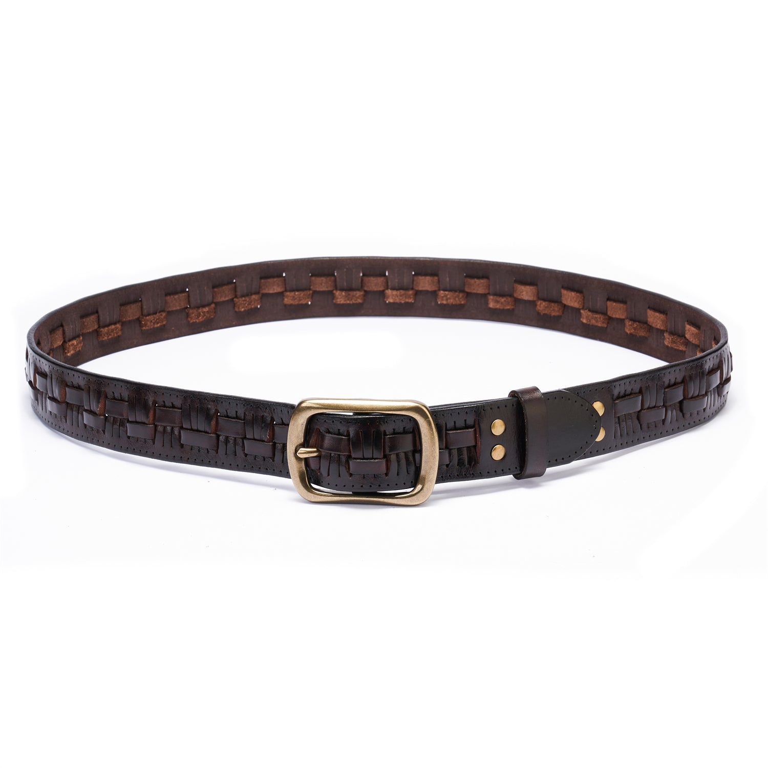 Drum-Dyed Espresso Braided Leather Belt For Men – 1.5 Inches