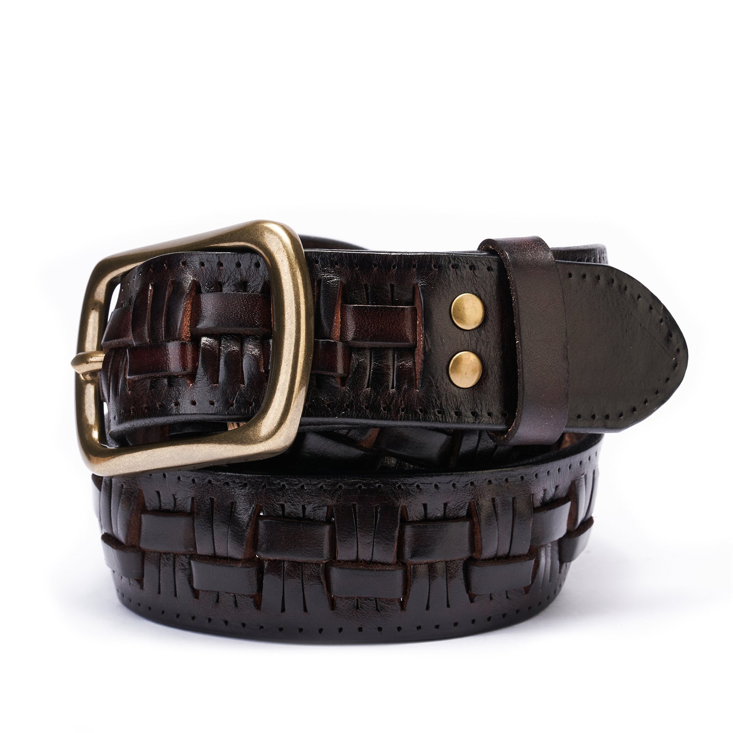 Drum-Dyed Espresso Braided Leather Belt For Men – 1.5 Inches
