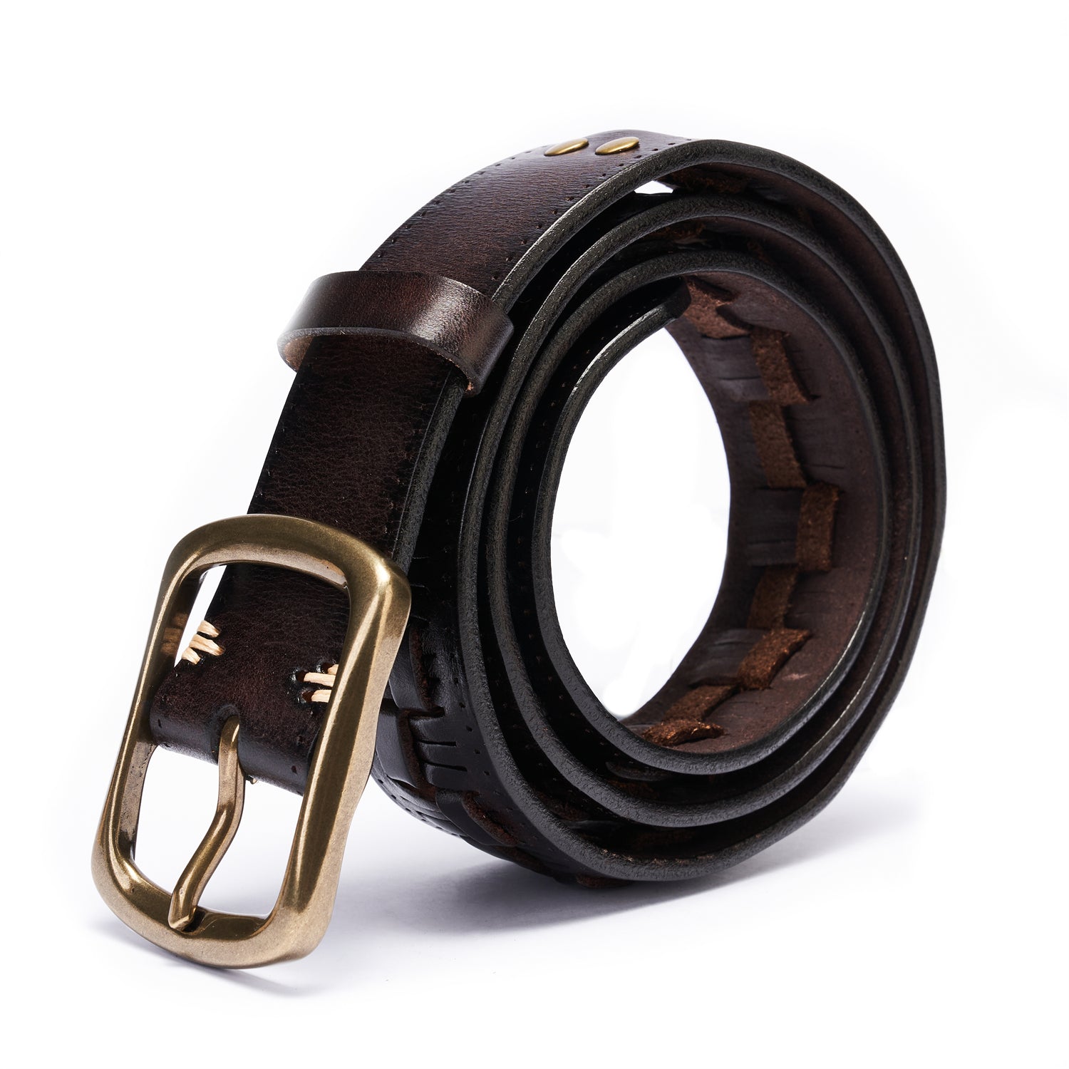 Drum-Dyed Espresso Braided Leather Belt For Men – 1.5 Inches