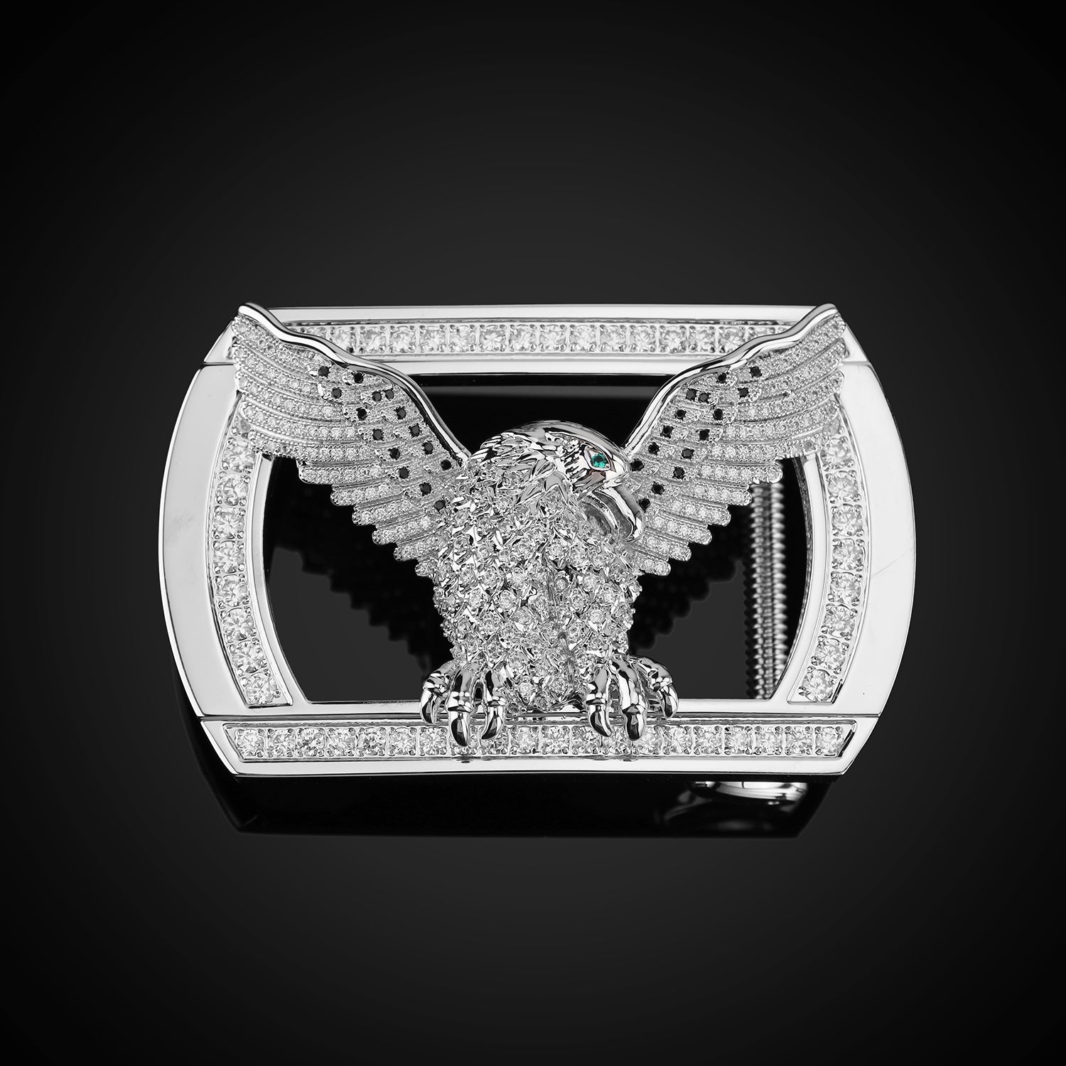 ELTLEY Black Glossy Nile Crocodile Leather Belt with Silver Eagle Buckle