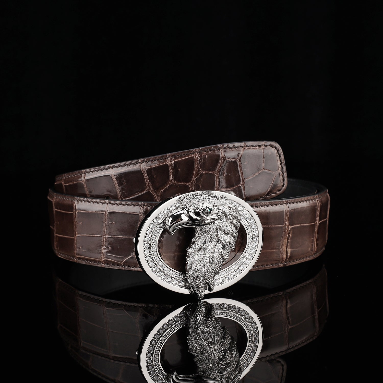 ELTLEY Espresso Brown Handcrafted Glossy Crocodile Belt