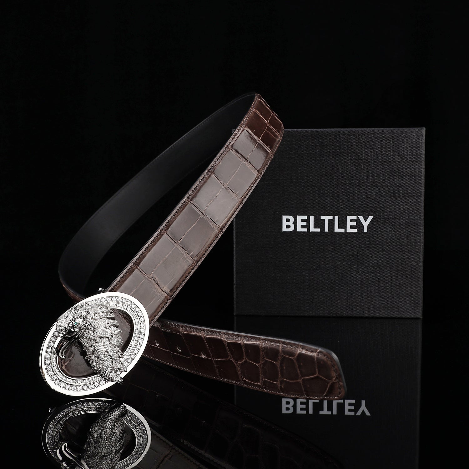 ELTLEY Espresso Brown Handcrafted Glossy Crocodile Belt